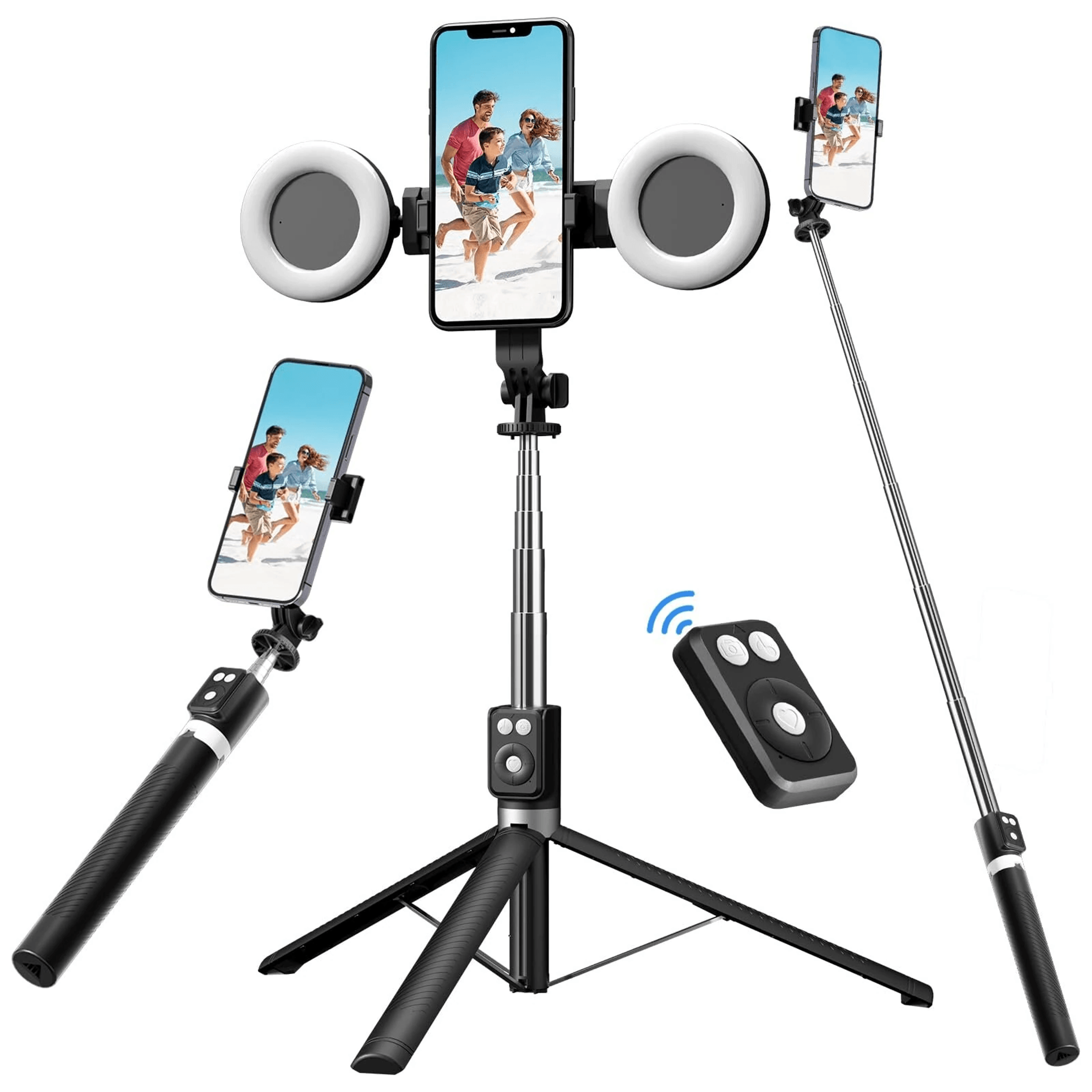 Selfie Stick Tripod With Fill Light And Bluetooth Remote Control Black 0