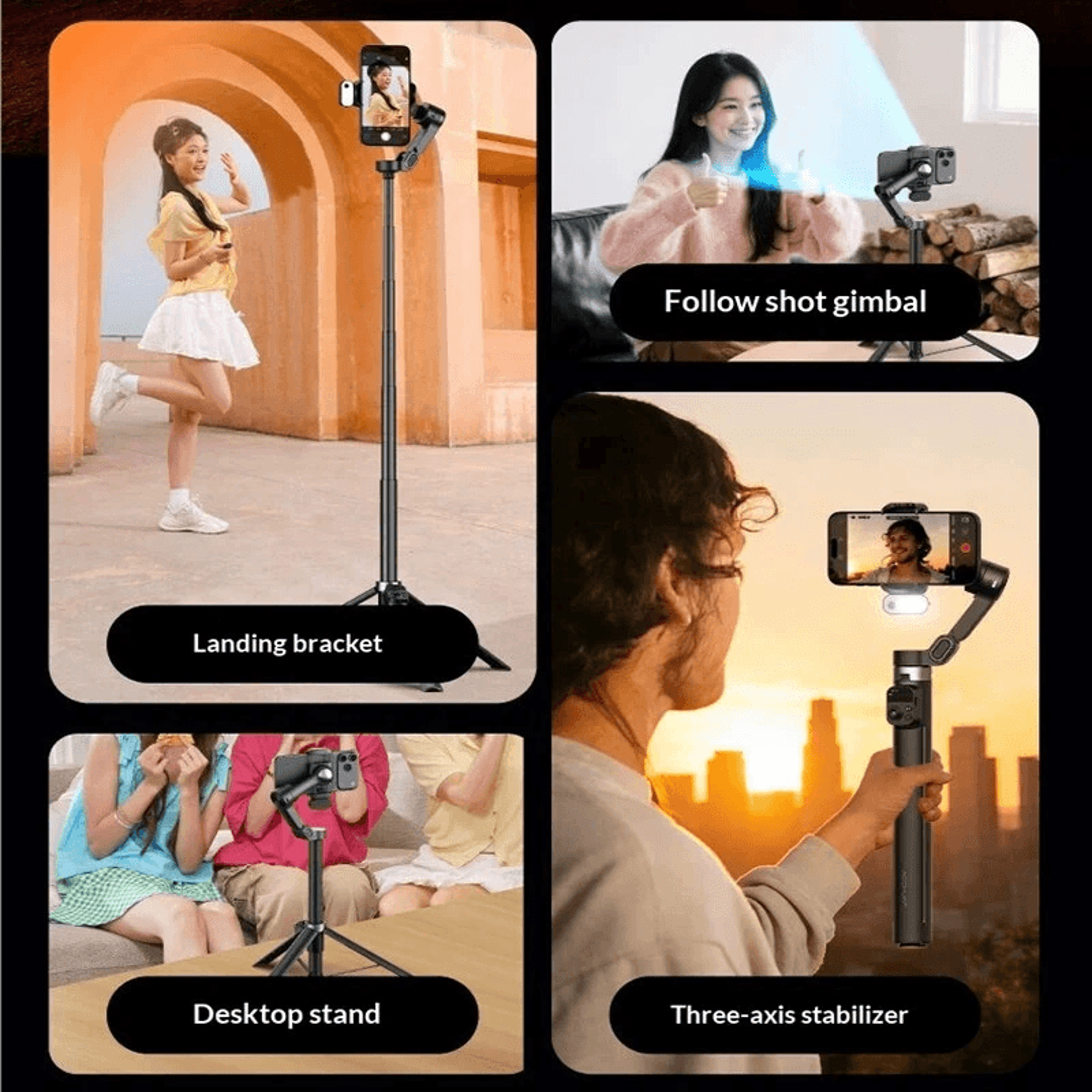 Axis Gimbal Stabilizer With AI Face Tracking And Extension Pole 3