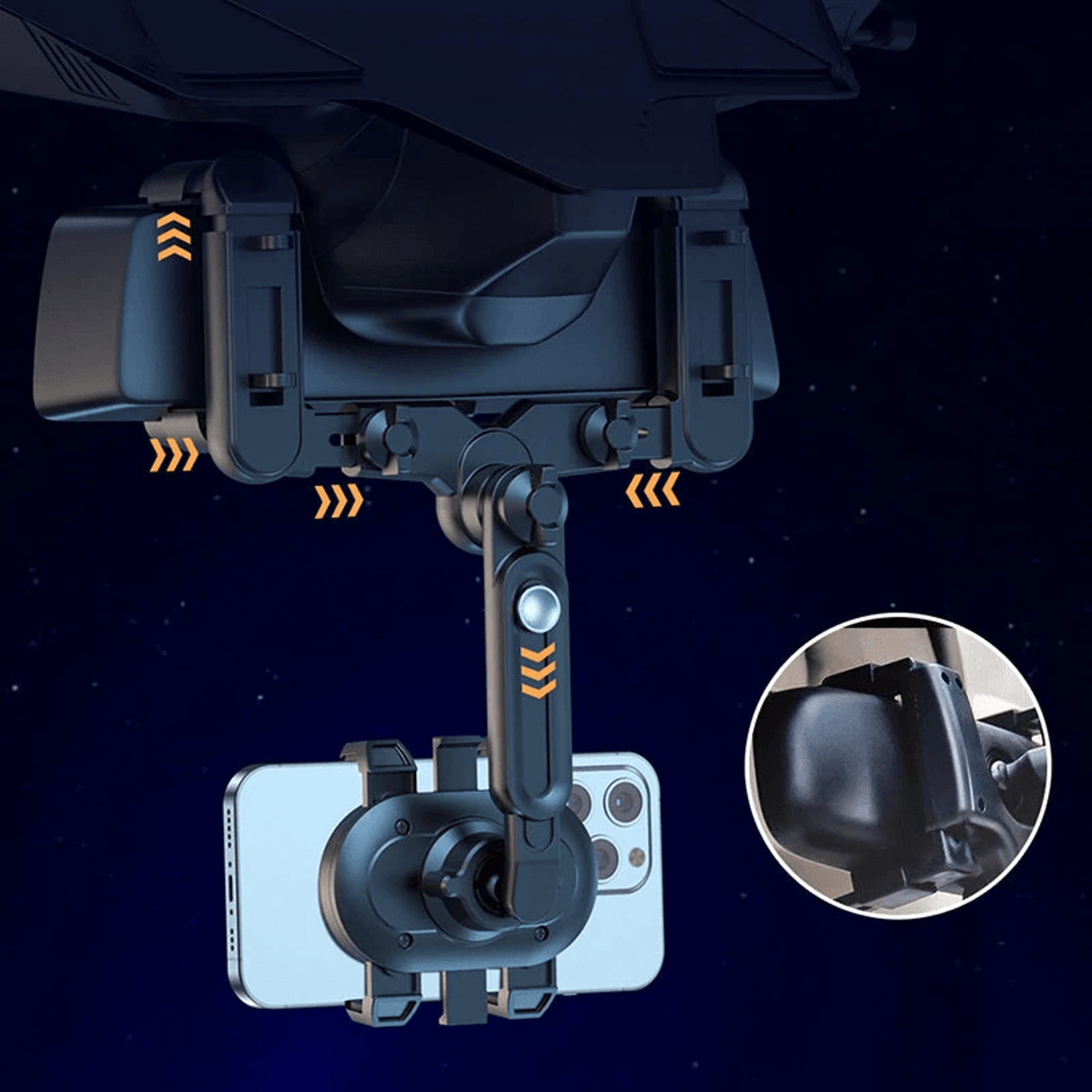 Black Extendable Rotating Car Rearview Mirror Phone Mount 4