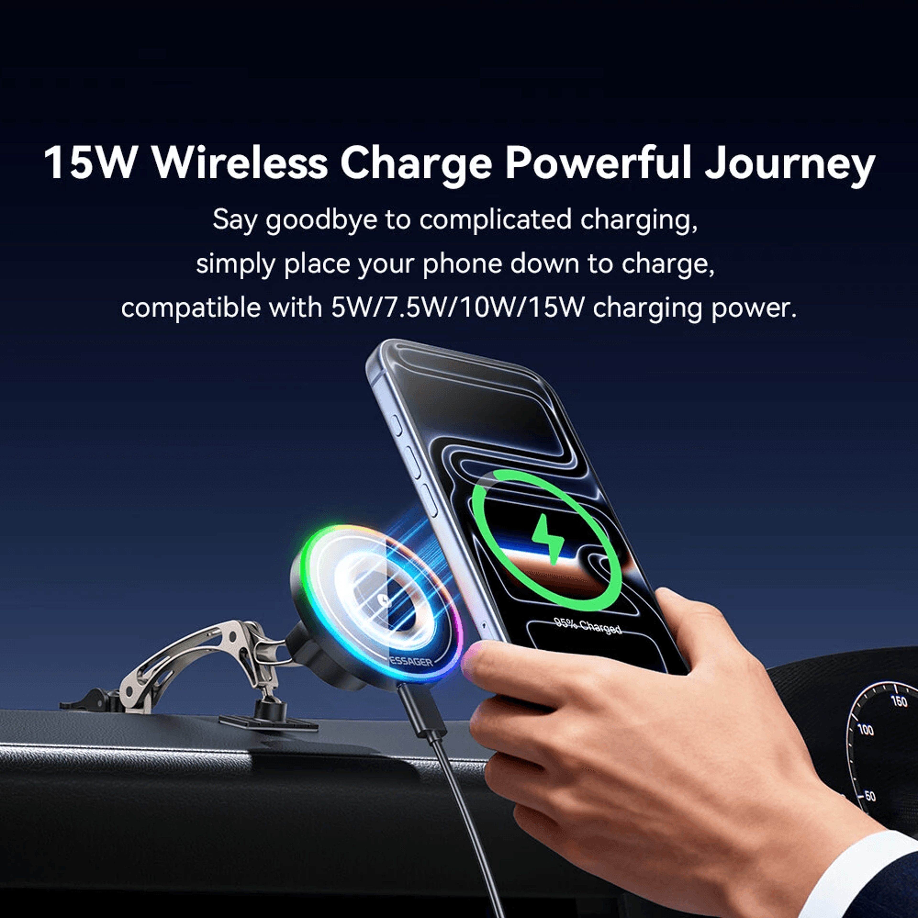 Magnetic Wireless Car Charger Dashboard Mount With Degree Rotation And Fast Charging 2