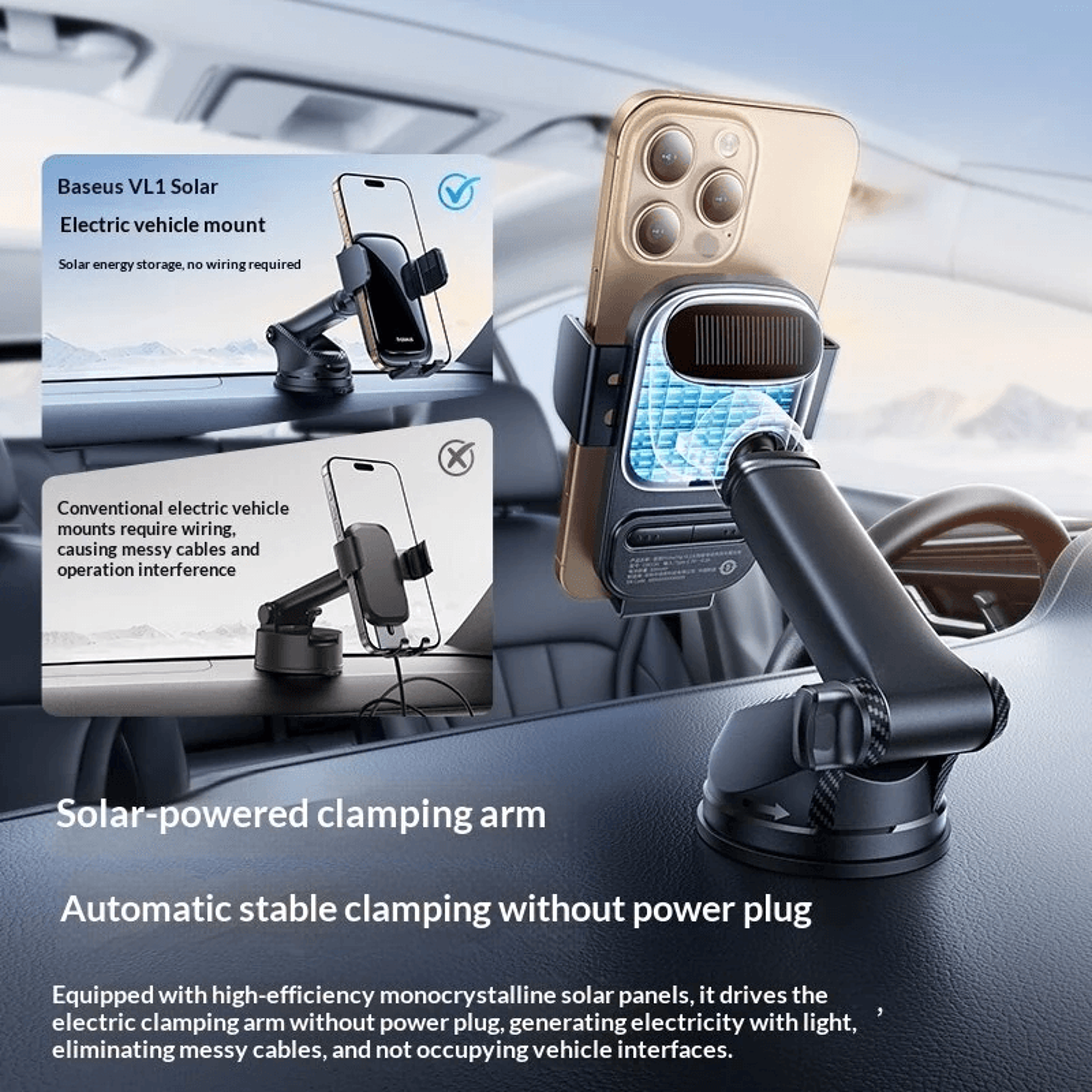 Solar Powered Automatic Car Phone Holder With Rotation 5