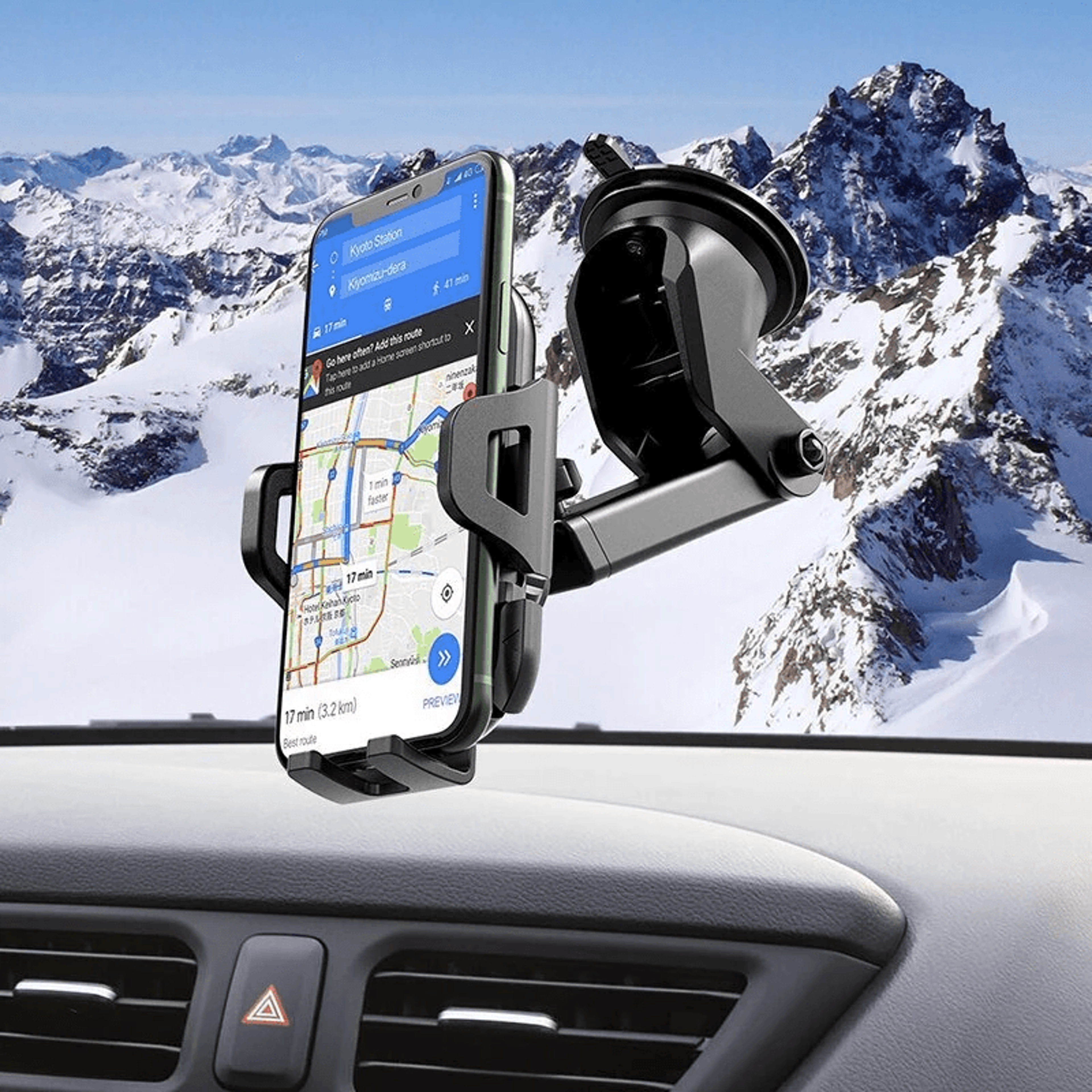 Universal Car Phone Holder Adjustable GPS Mount Stand Black 2