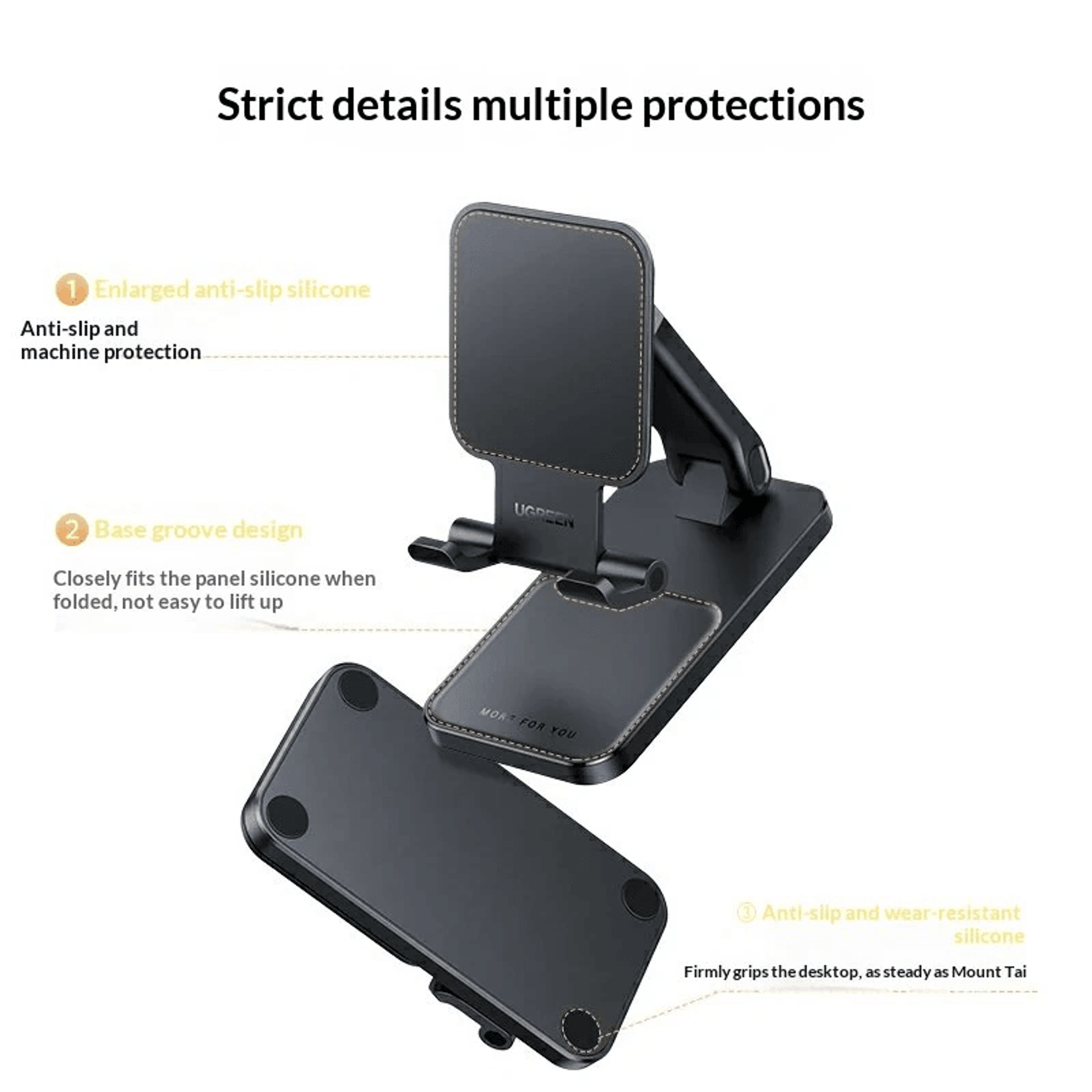 Foldable Height Adjustable Phone Stand Dark Grey Telescopic Desktop Holder 5