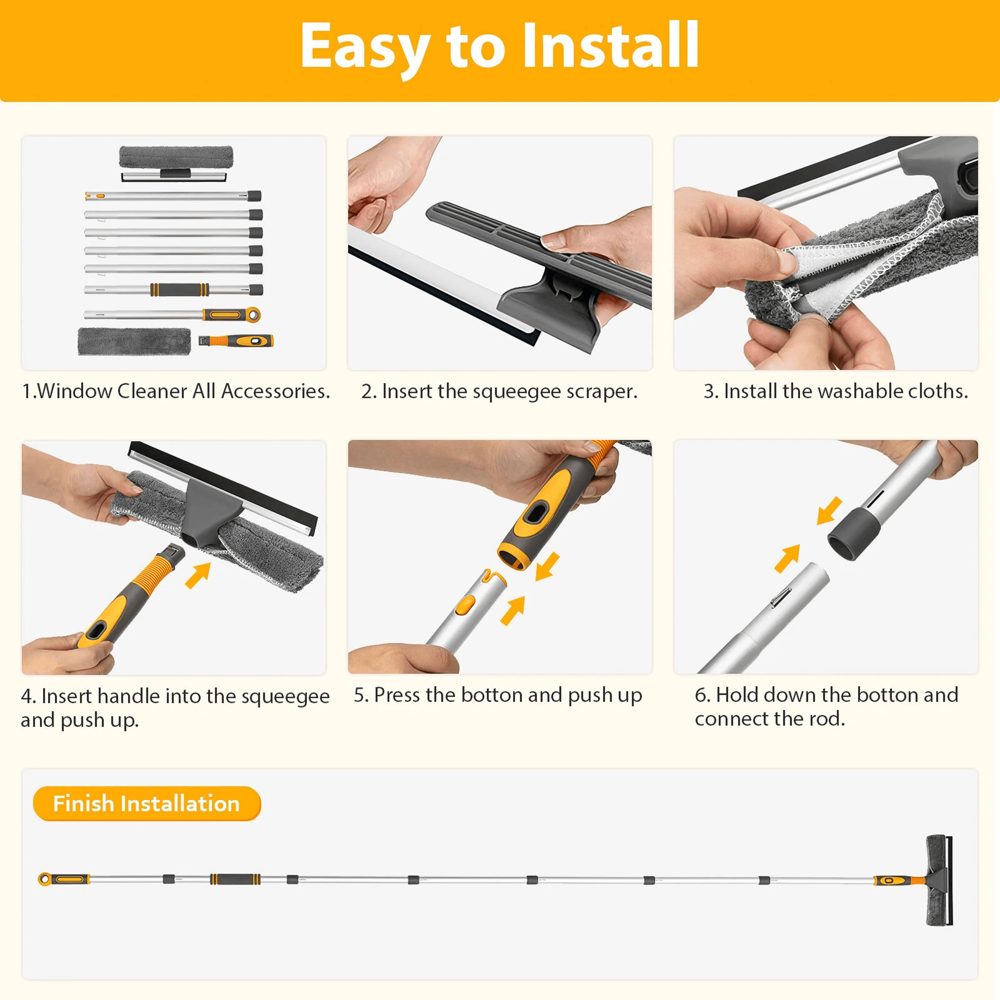 Telescopic Window Squeegee Cleaner With Extension Pole And Bendable Head 5