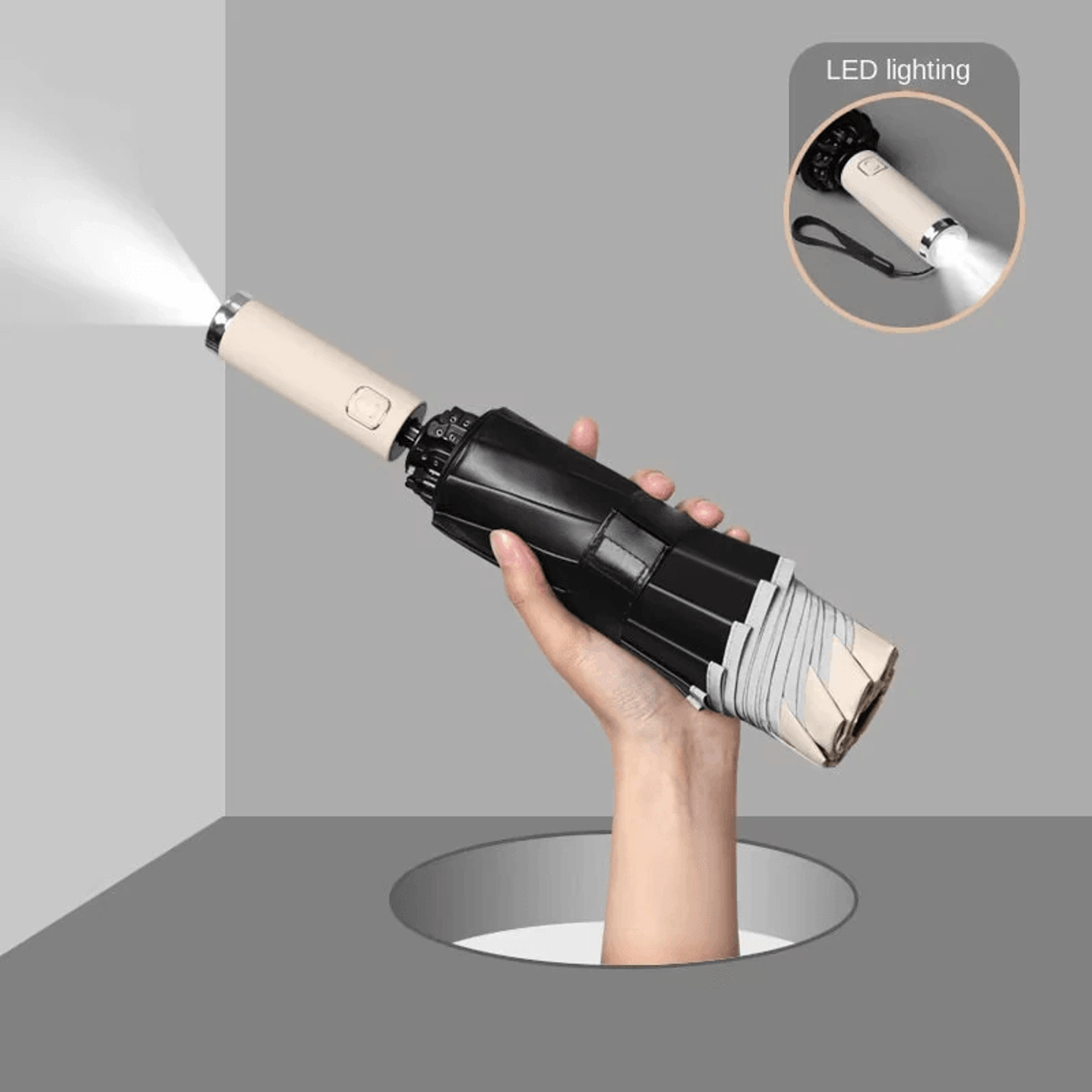 Automatic Reverse Folding Umbrella With LED Handle Reinforced Ribs And UV Protection 1