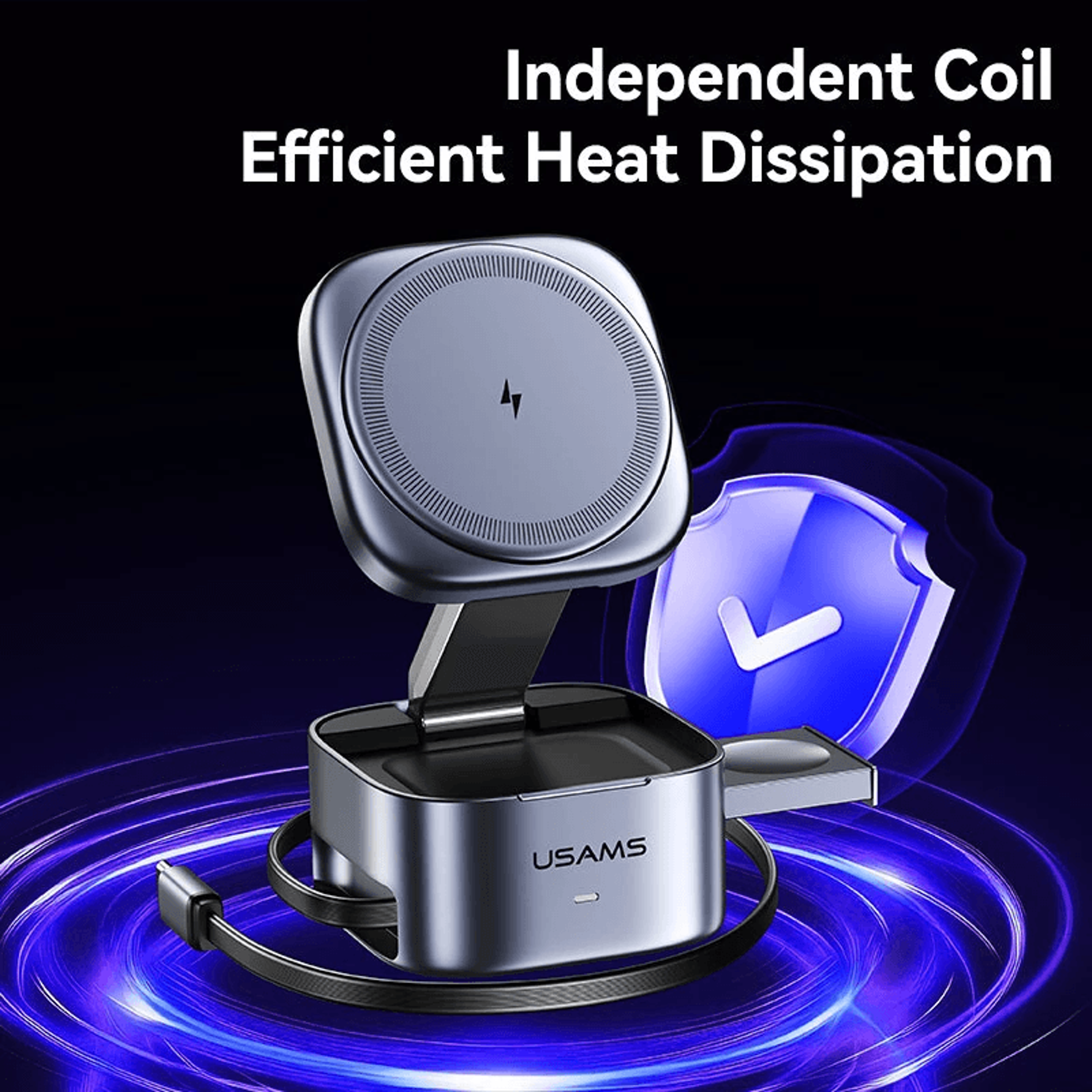 Magnetic Wireless Charging Stand With Retractable Cable 2