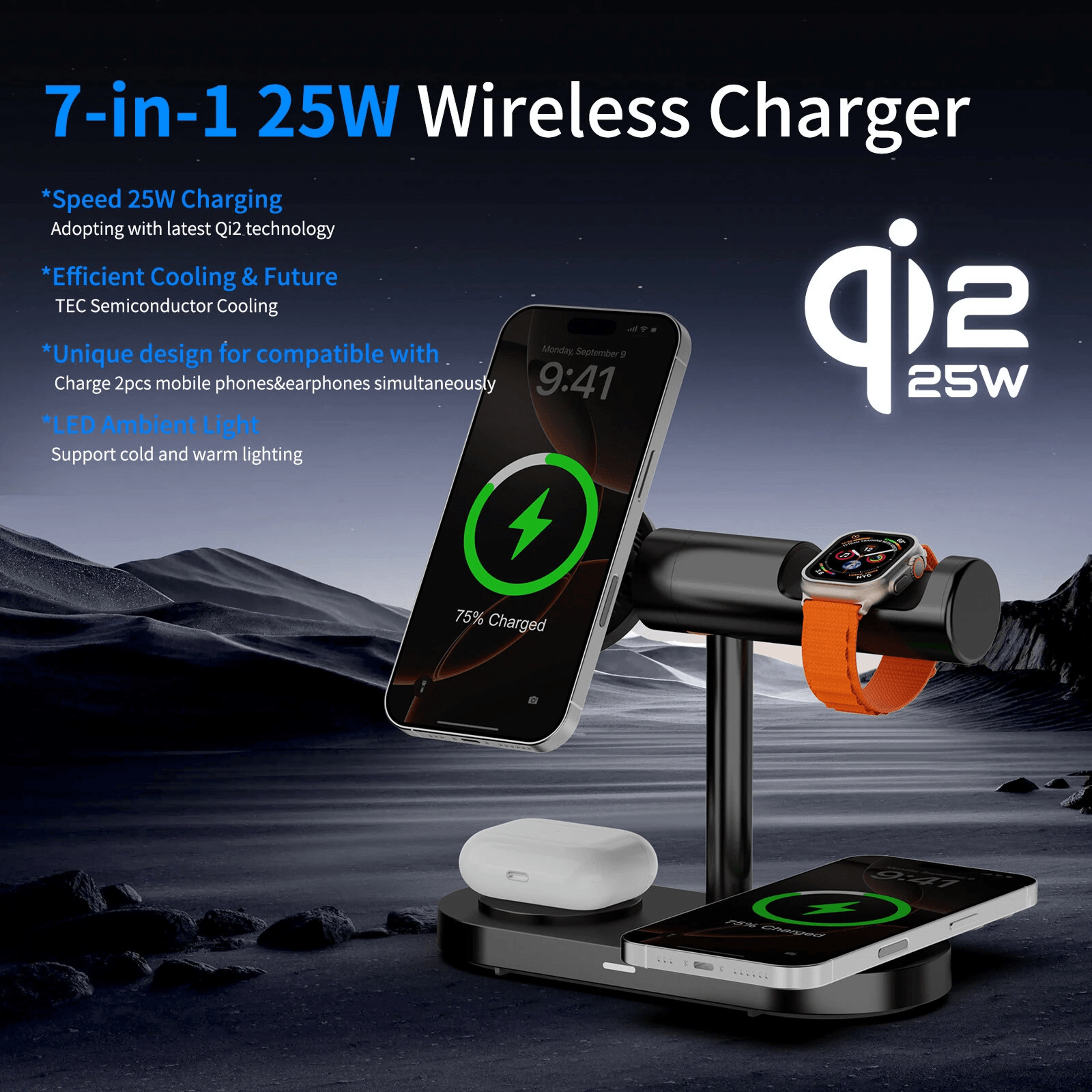 Magnetic Wireless Charging Stand With Active Cooling And LED Light 2