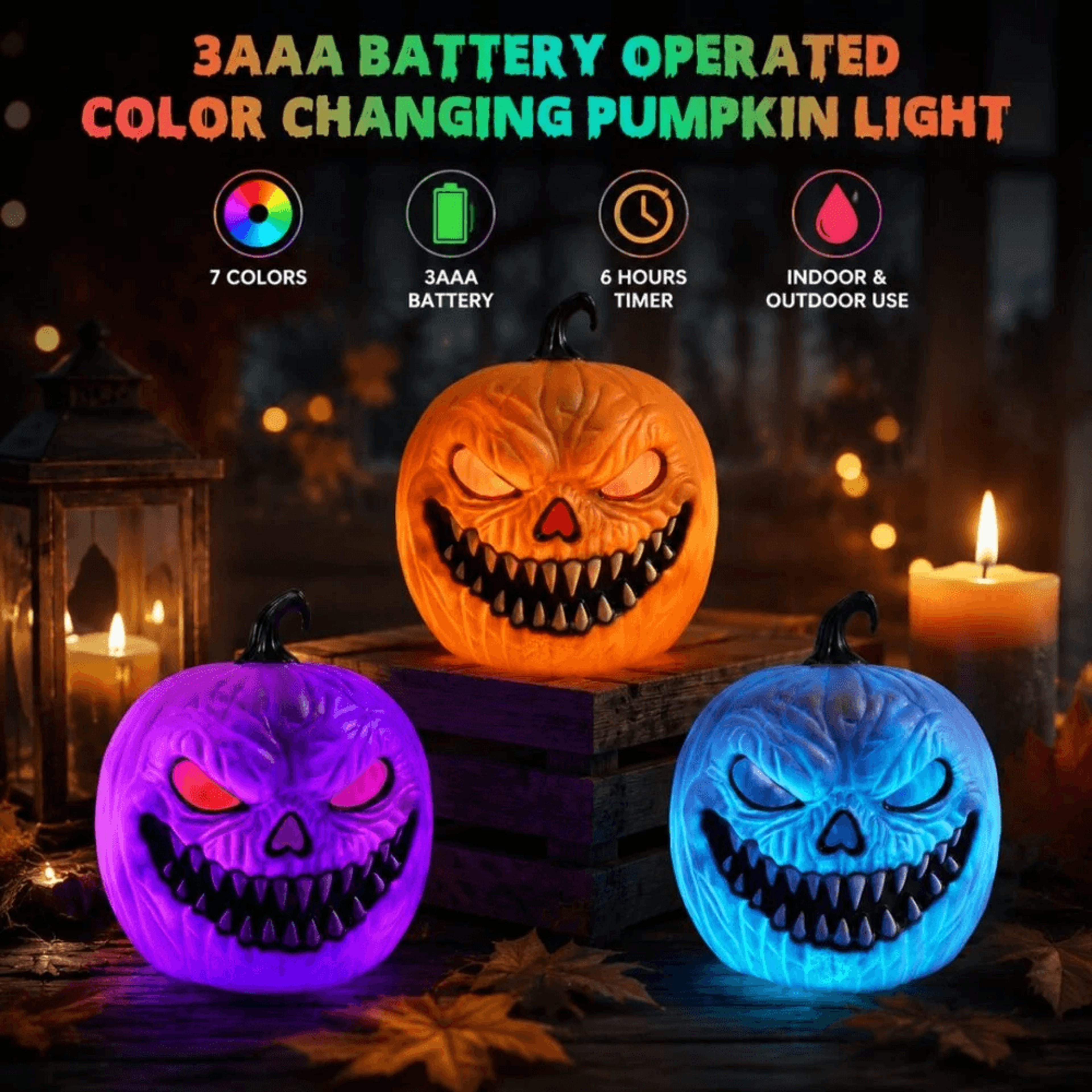 Halloween LED Pumpkin Lantern Battery Powered Light With Three Lighting Options 3