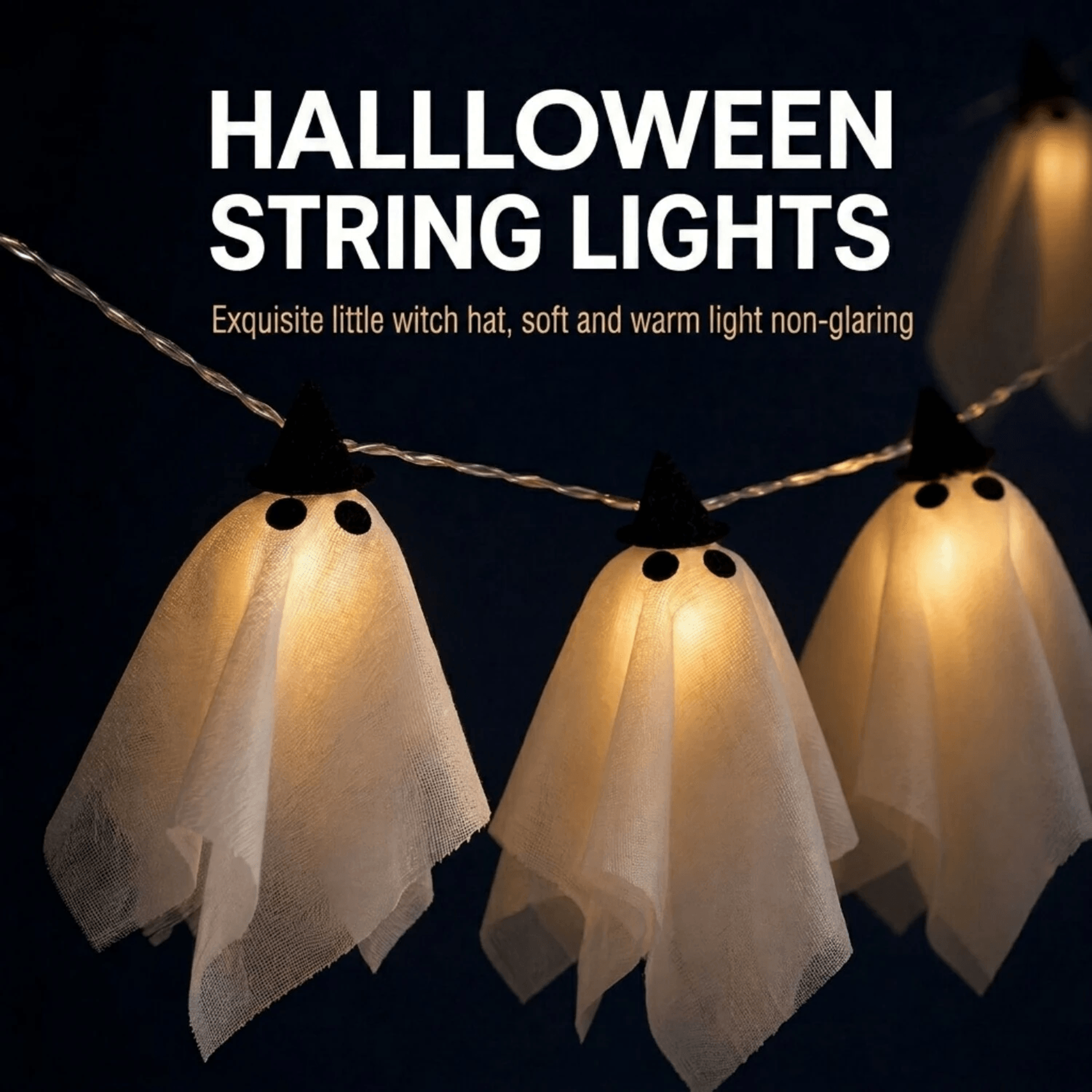 Halloween Ghost LED String Lights USB Powered Warm White Holiday Decorations 5