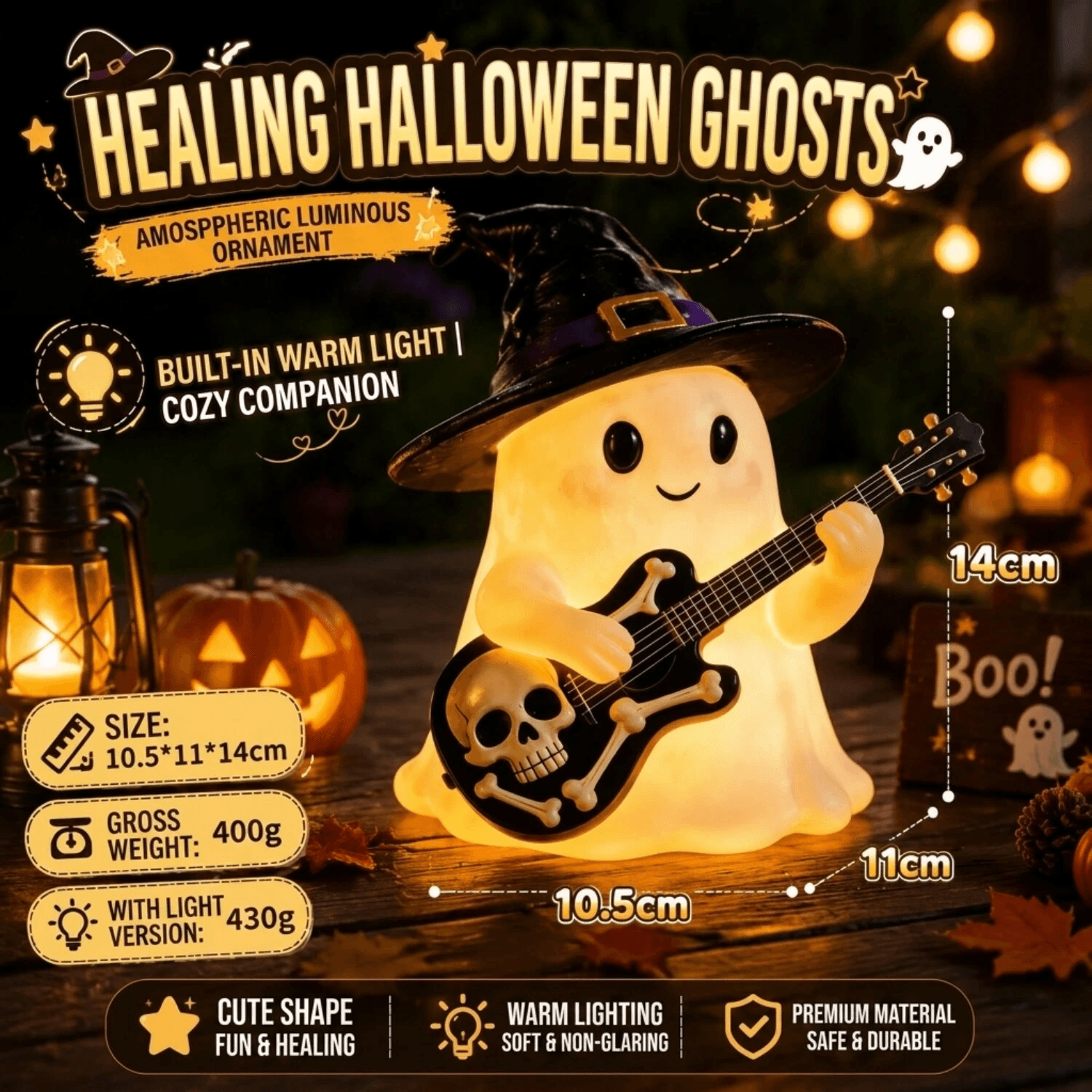 USB Ghost Night Light With Warm LED Resin Halloween Desktop Decor 4