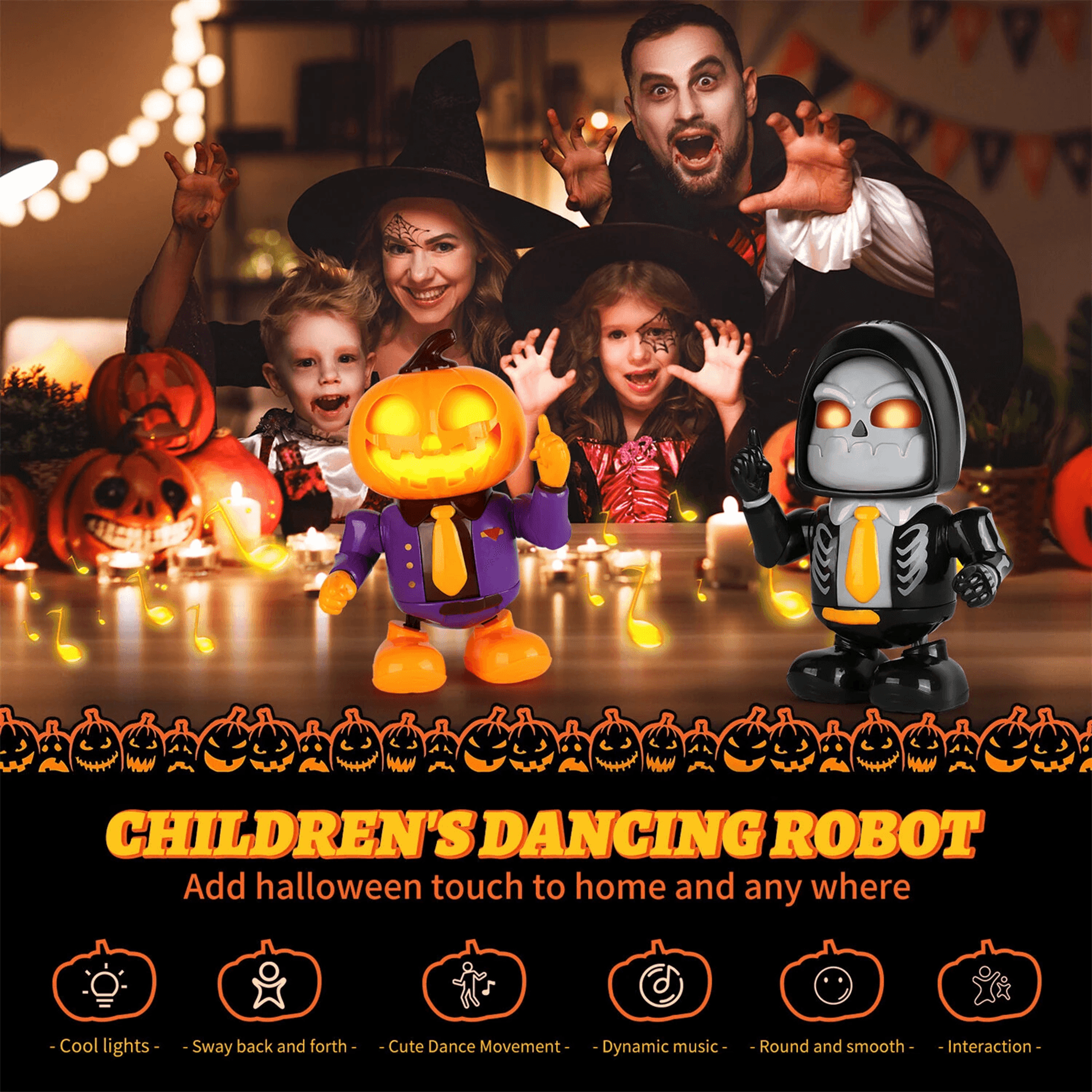 Halloween Dancing Robot With LED Lights Music Skull Or Pumpkin Party Decoration 6