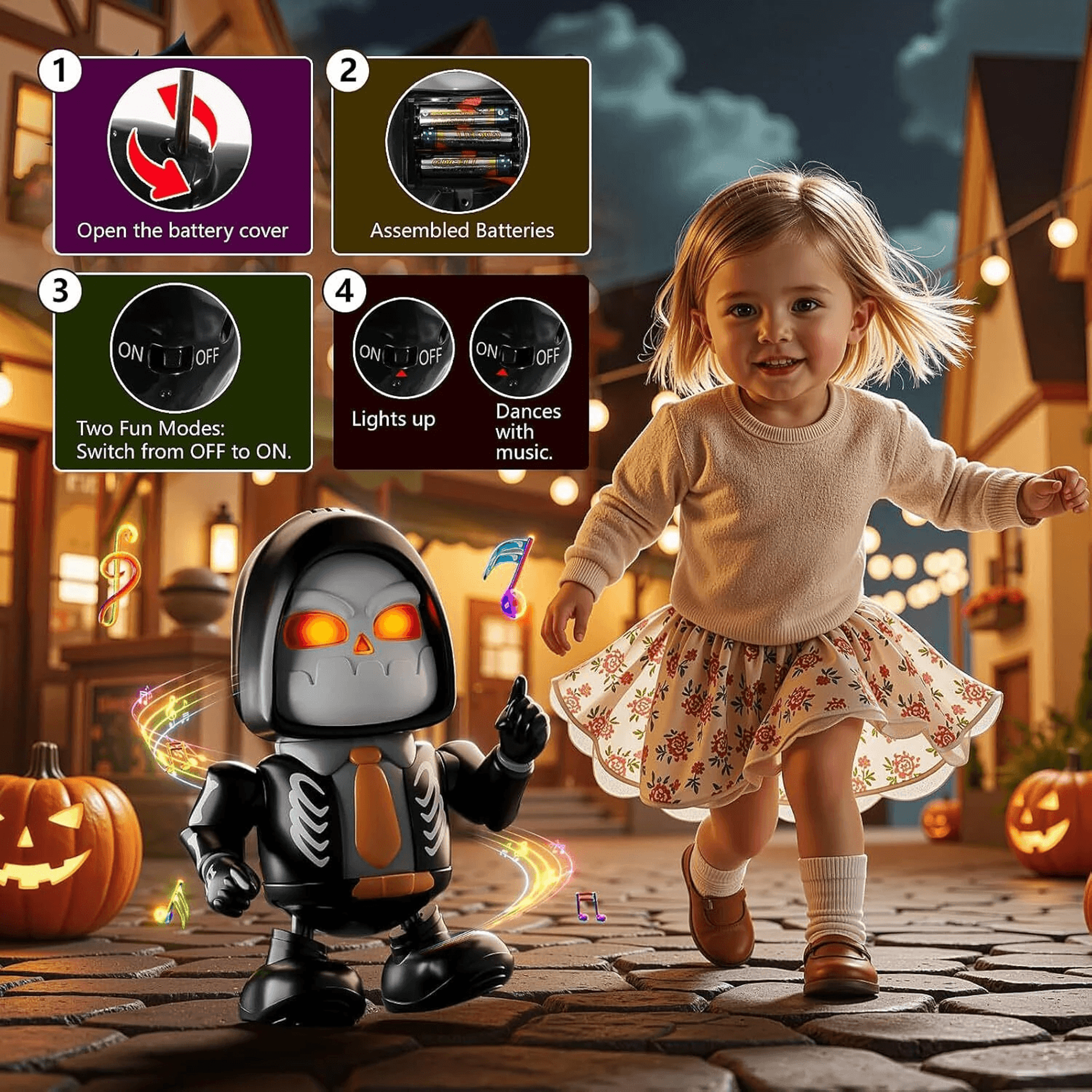Halloween Dancing Robot With LED Lights Music Skull Or Pumpkin Party Decoration 4