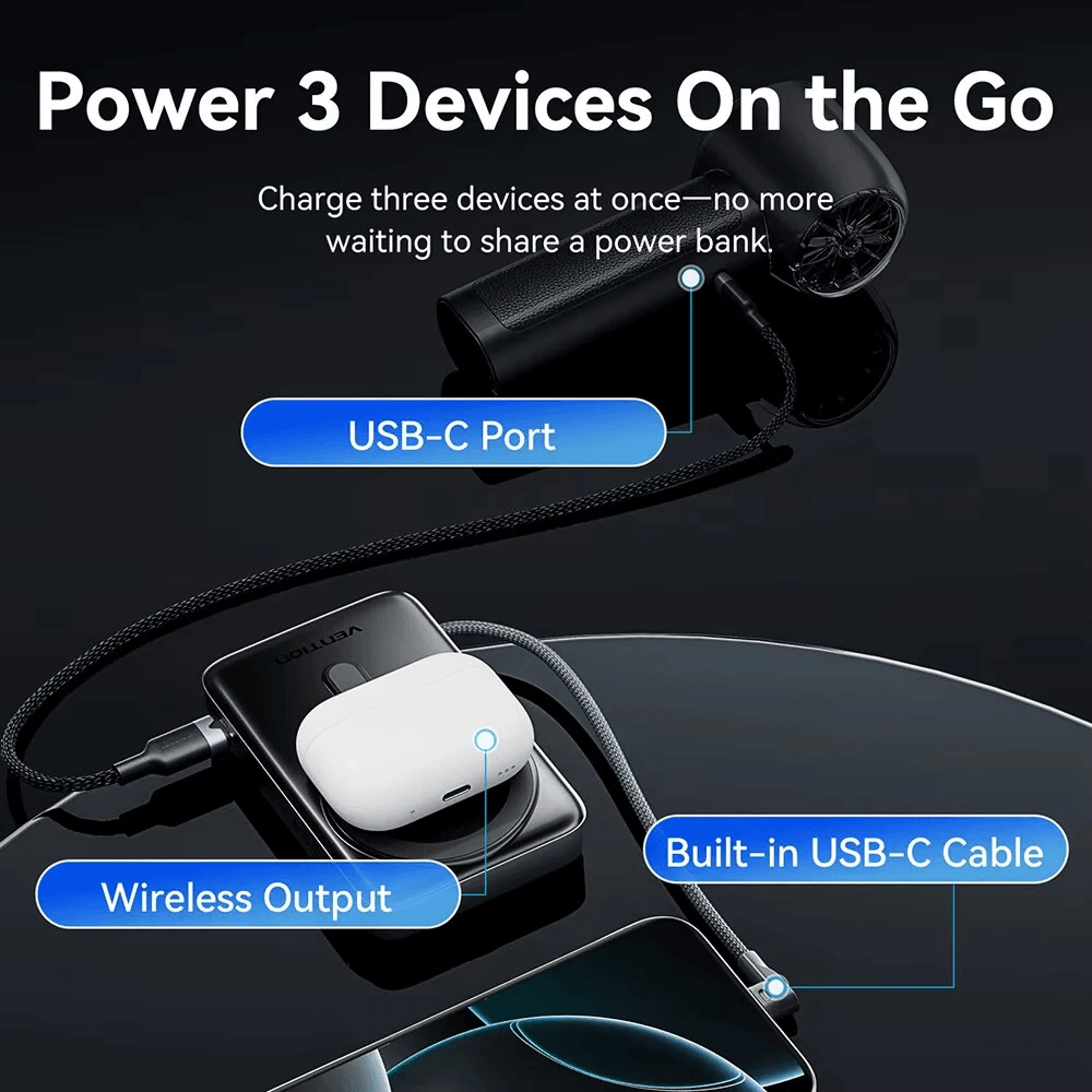 Magnetic Wireless Power Bank With Fast Charging And Built In USB C Cable 4