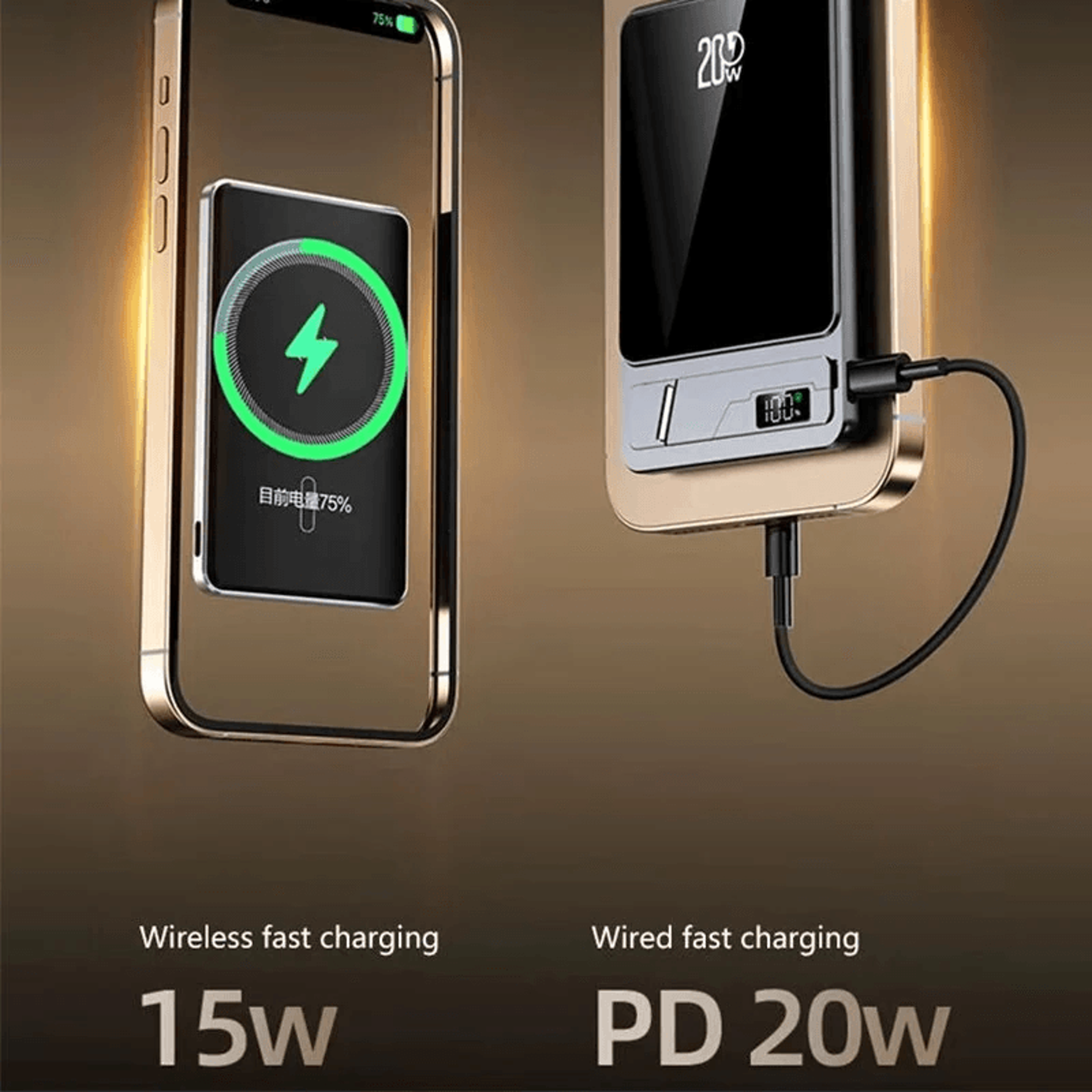 Magnetic Wireless Power Bank With PD Charging Digital Display And Phone Stand 5