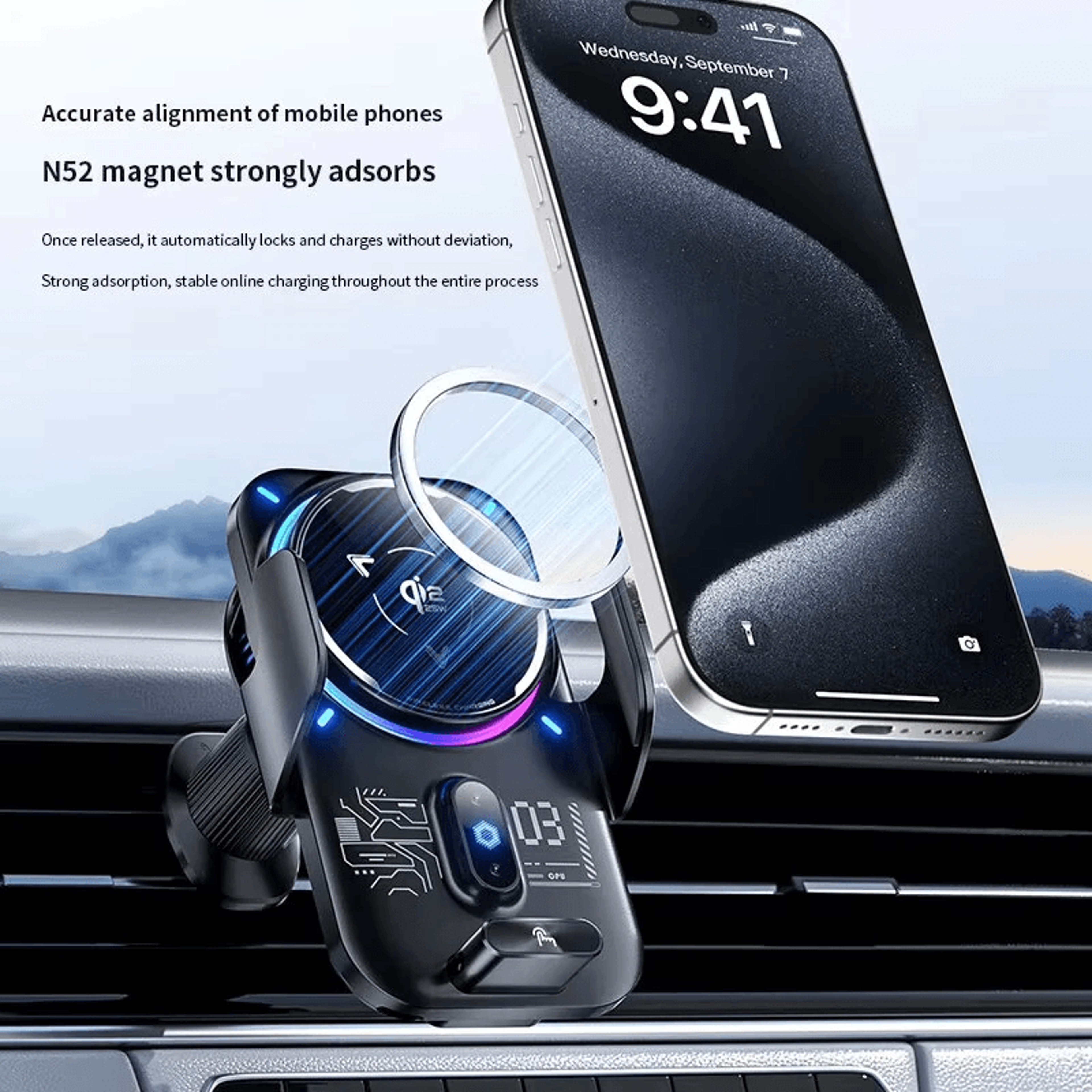 Magnetic Wireless Car Charger Mount With Semiconductor Cooling 1