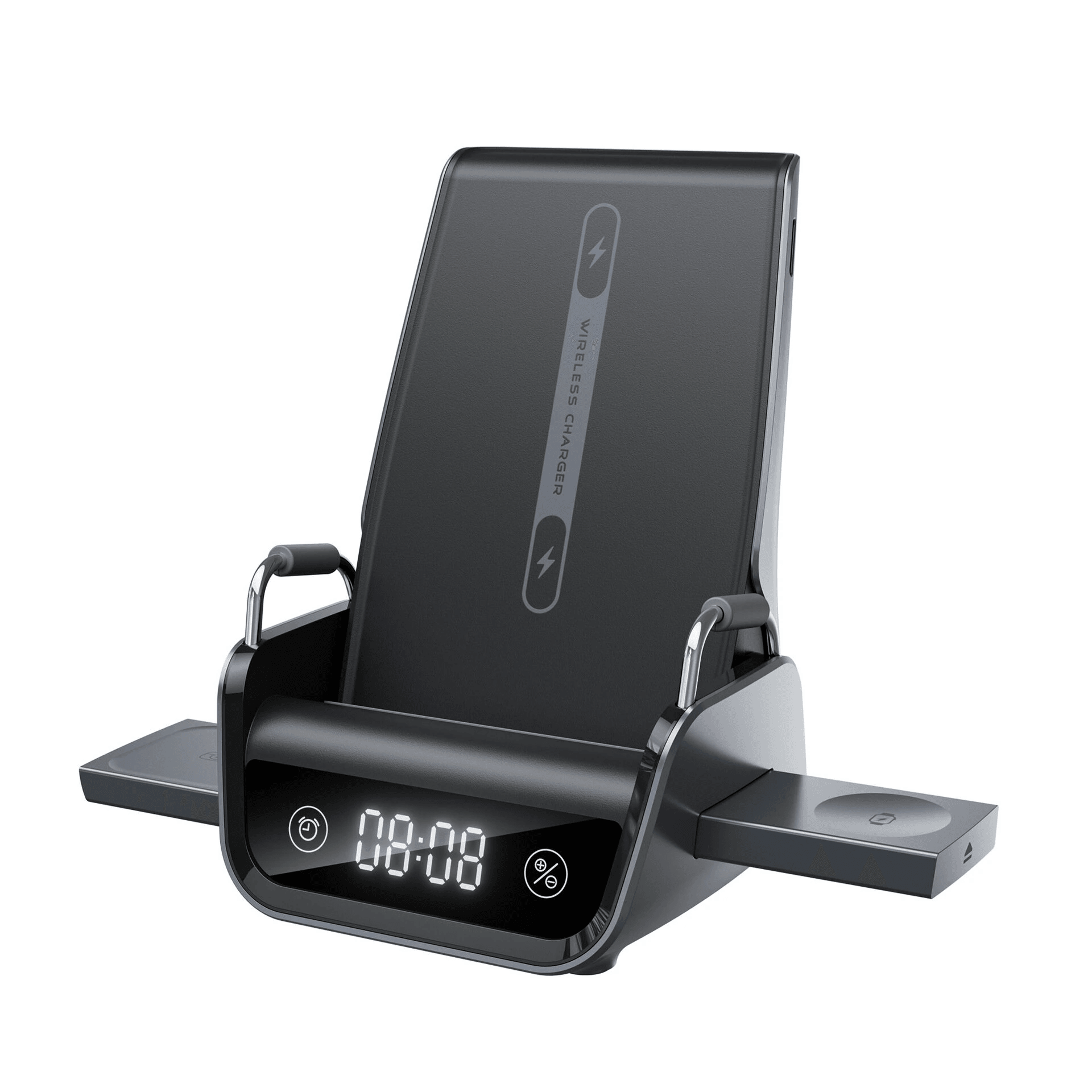 Wireless Charging Station With Digital Clock And Phone Stand 0