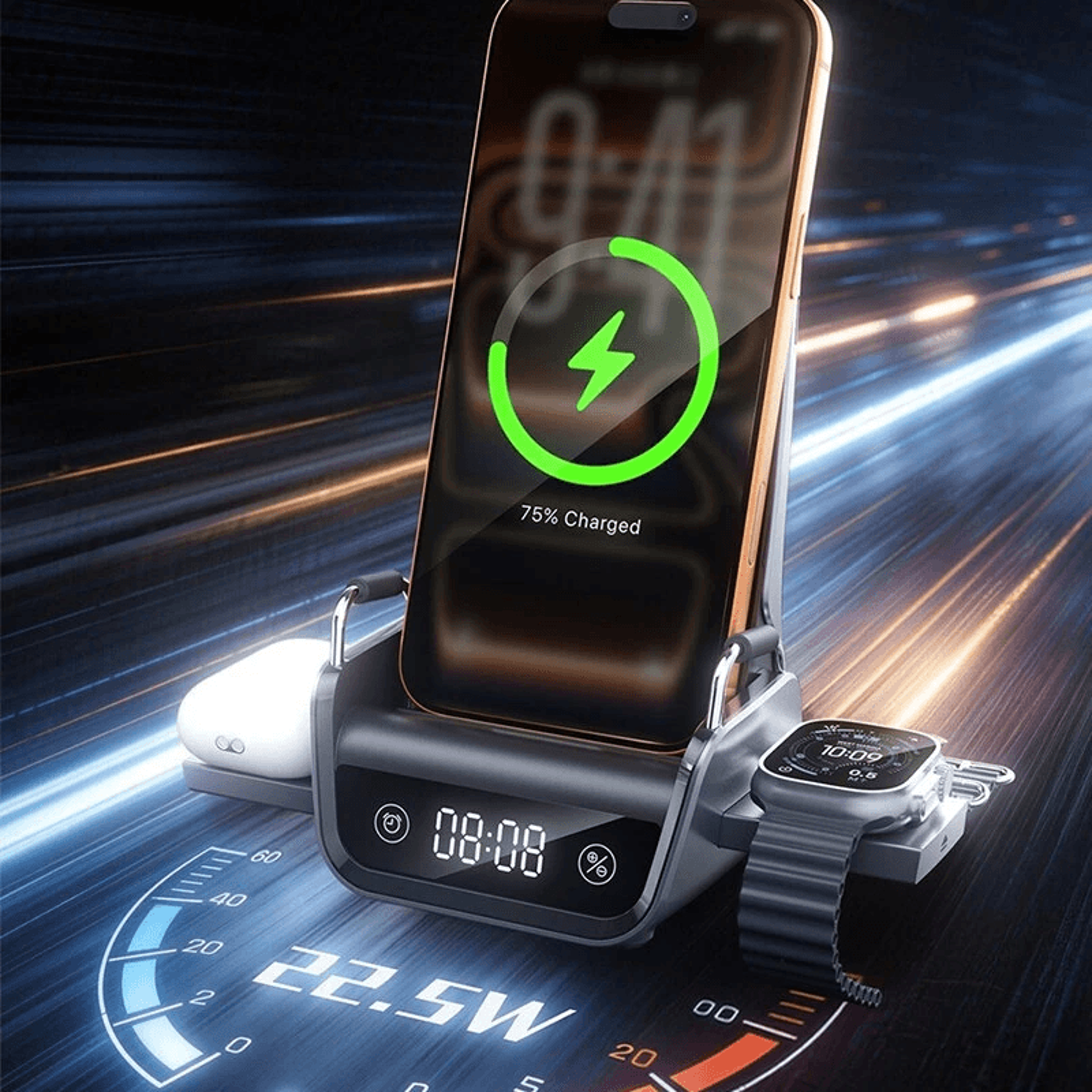 Wireless Charging Station With Digital Clock And Phone Stand 4