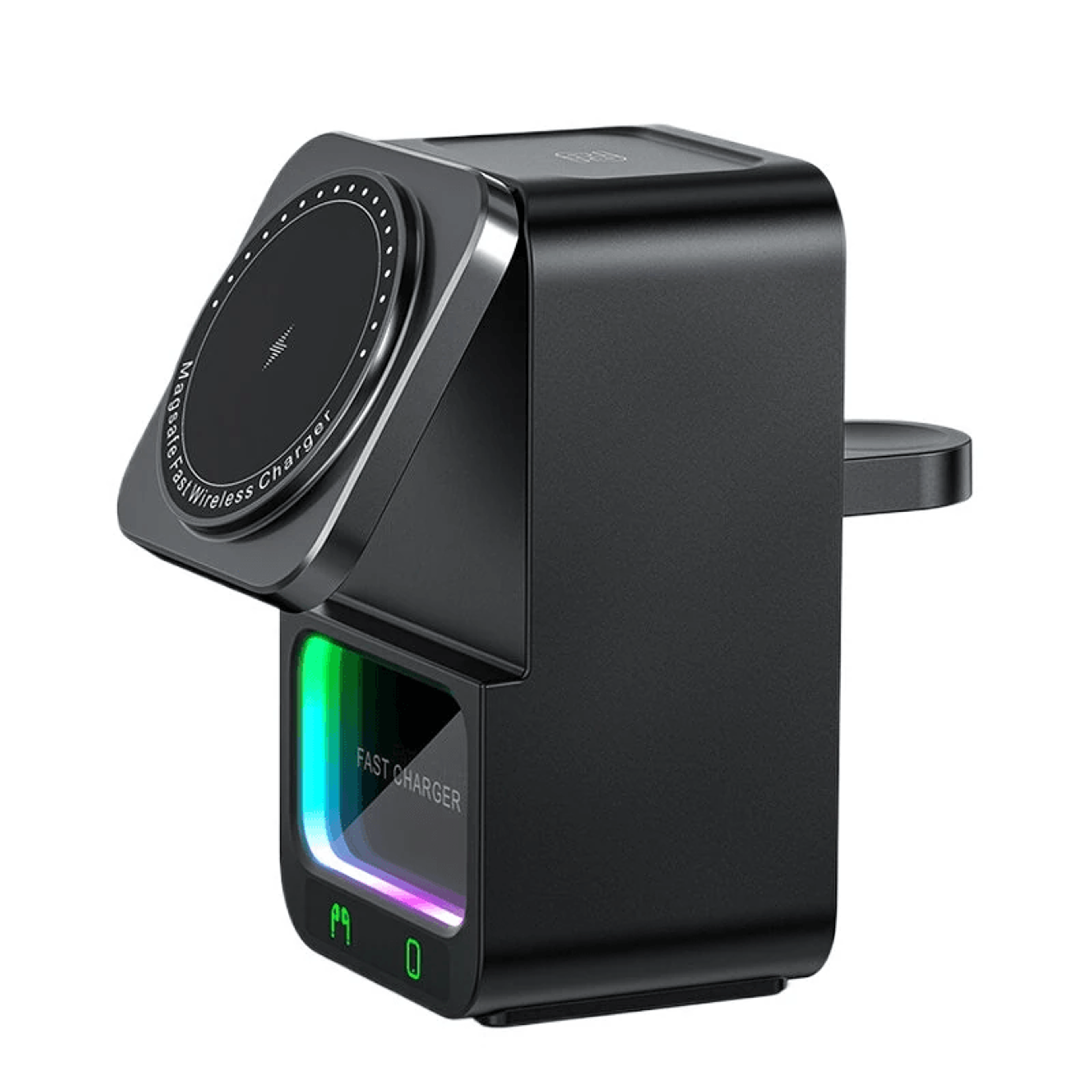magnetic wireless charging station with speaker and night light