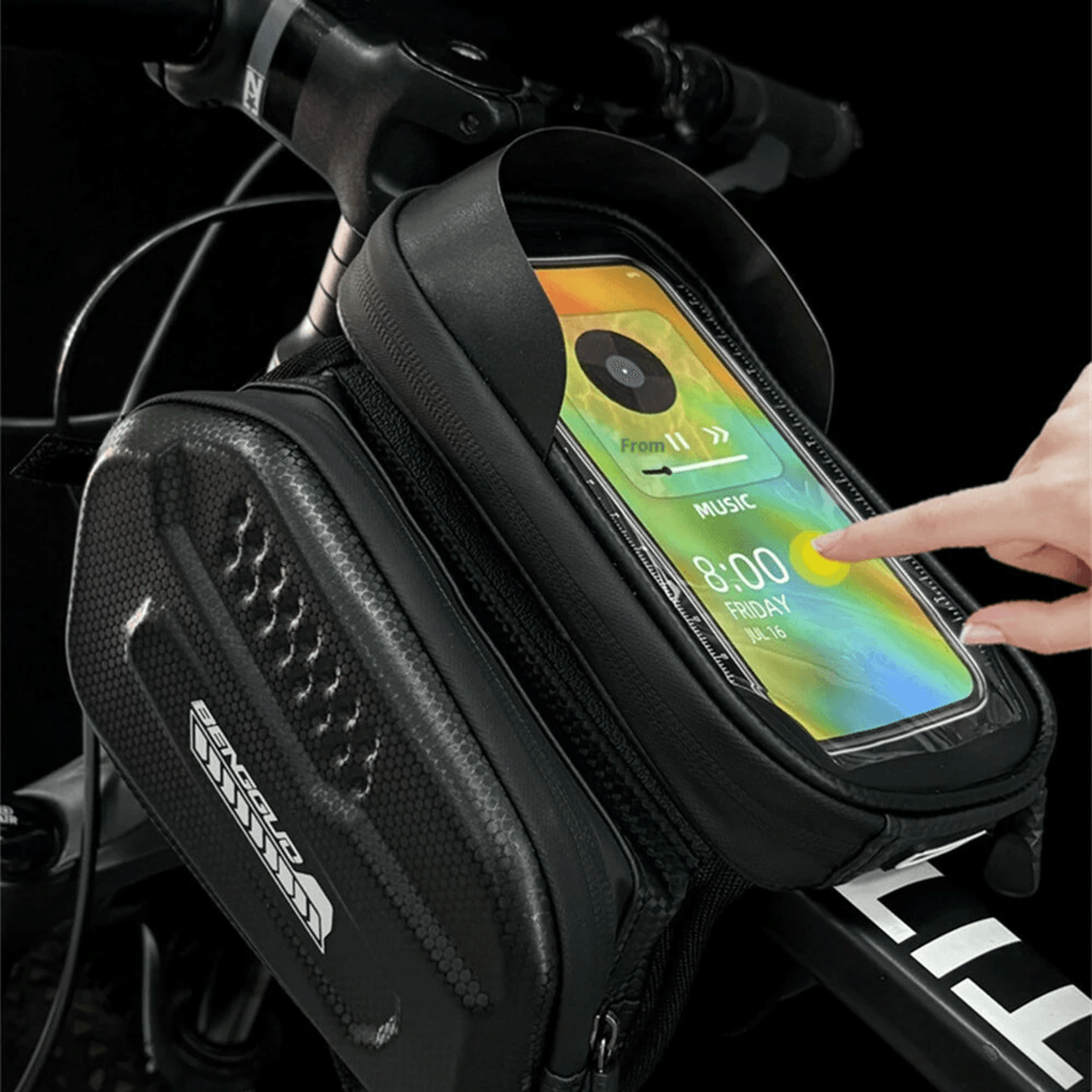Bike Top Tube Phone Bag With Touchscreen Holder And Reflective Rainproof Design 4