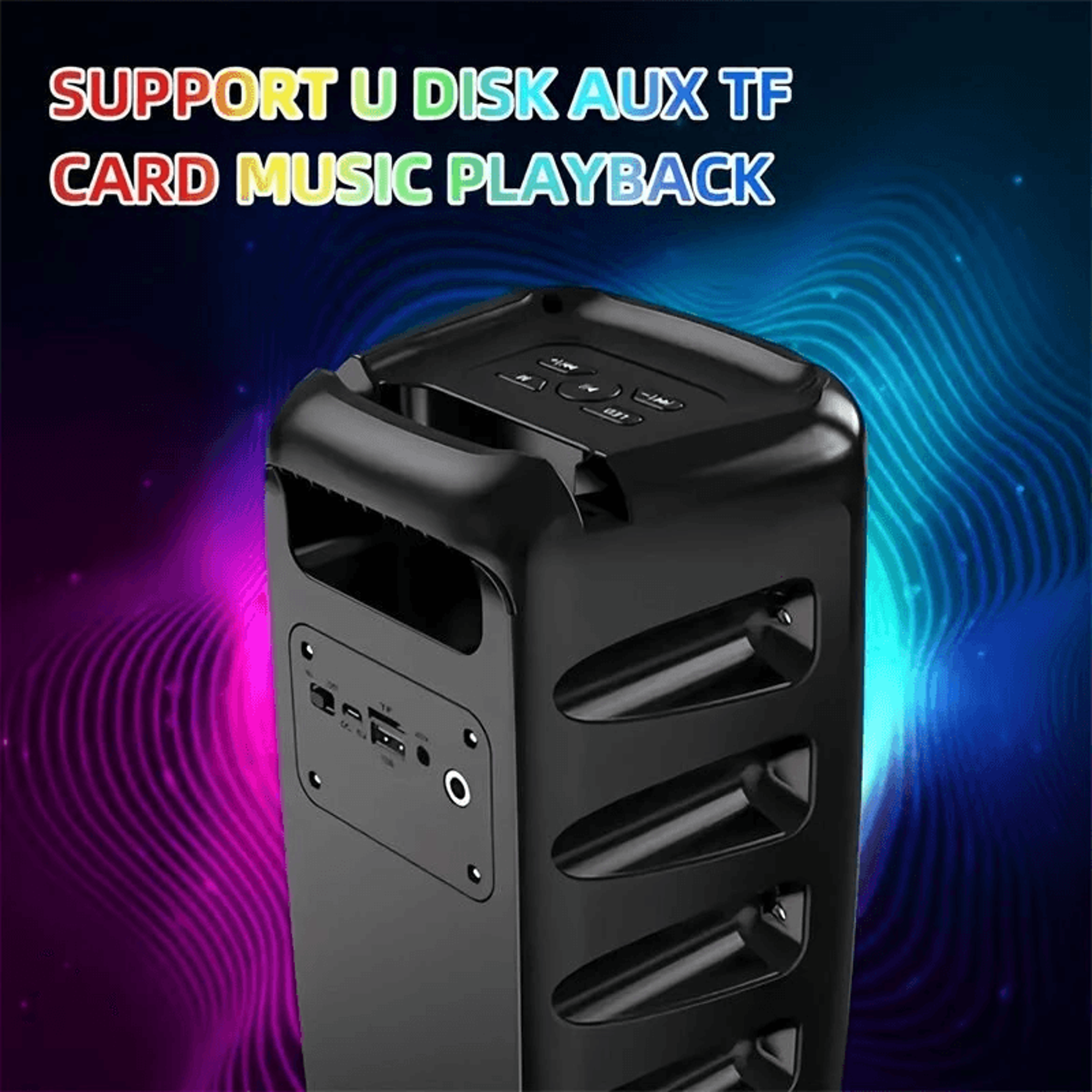 Portable Wireless Karaoke Speaker With RGB Lights Wired Microphone And TWS Stereo 4