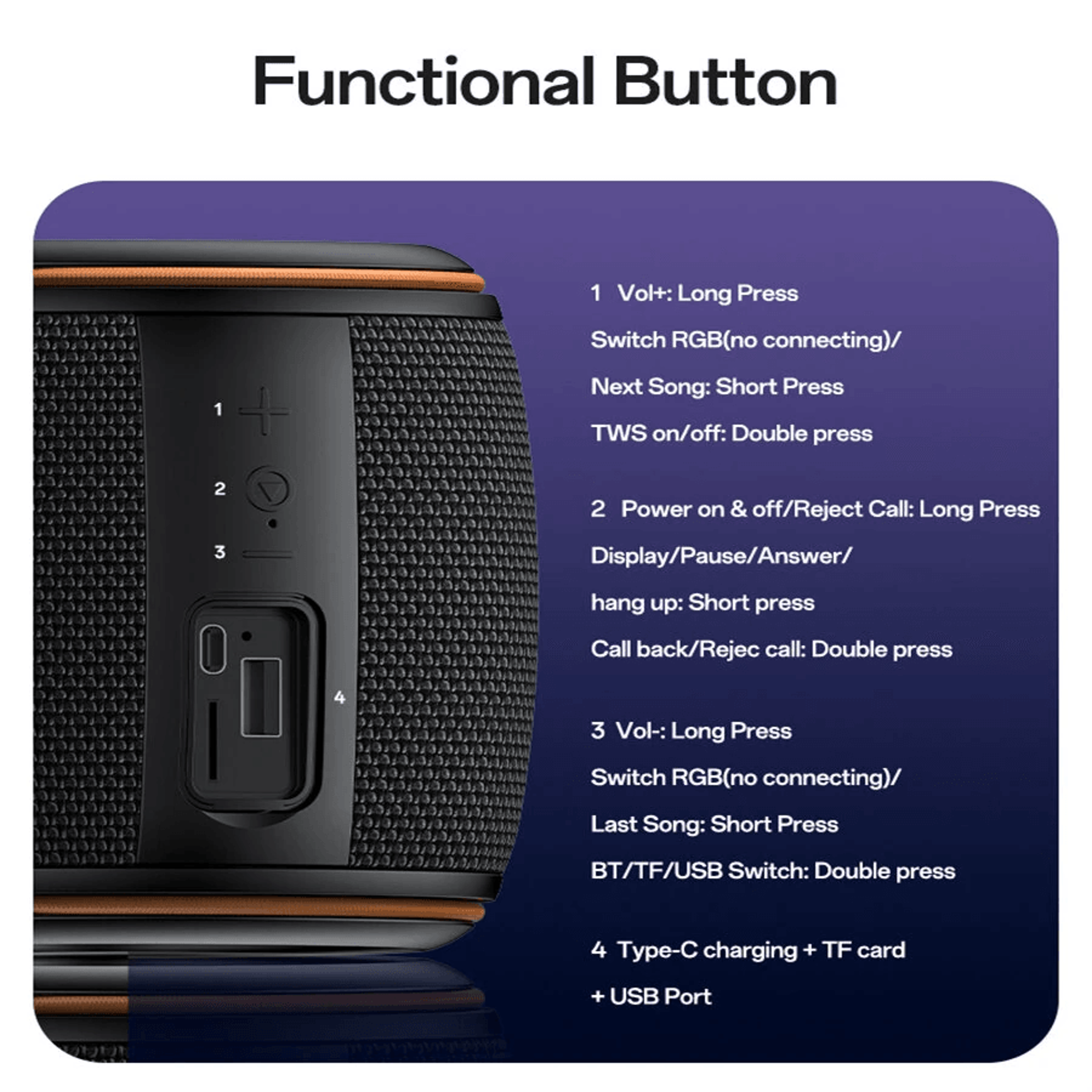 Portable Bluetooth Speaker With RGB Lights Audio And TF Card USB Support 3