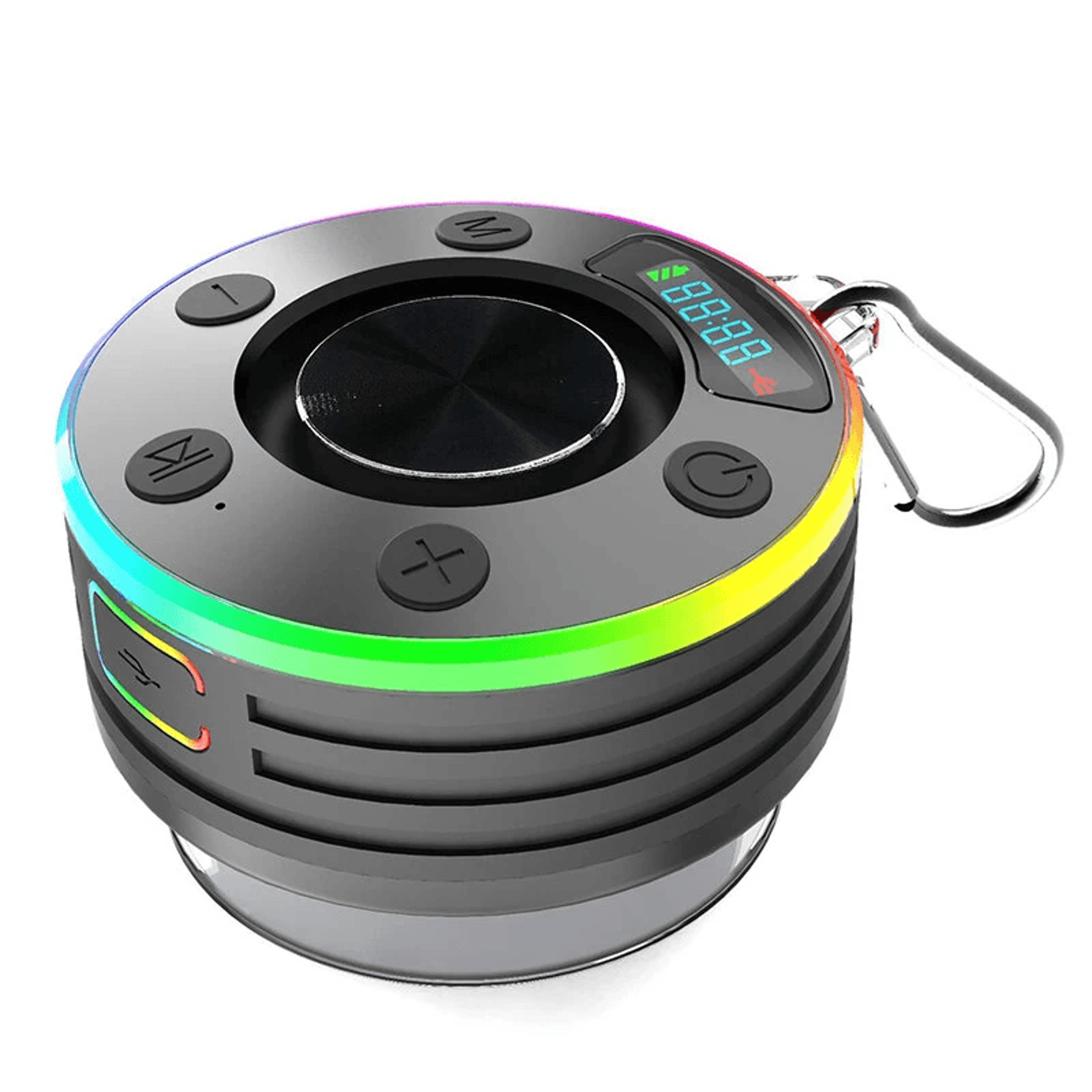 waterproof bluetooth speaker with suction cup rgb lights fm radio and tws