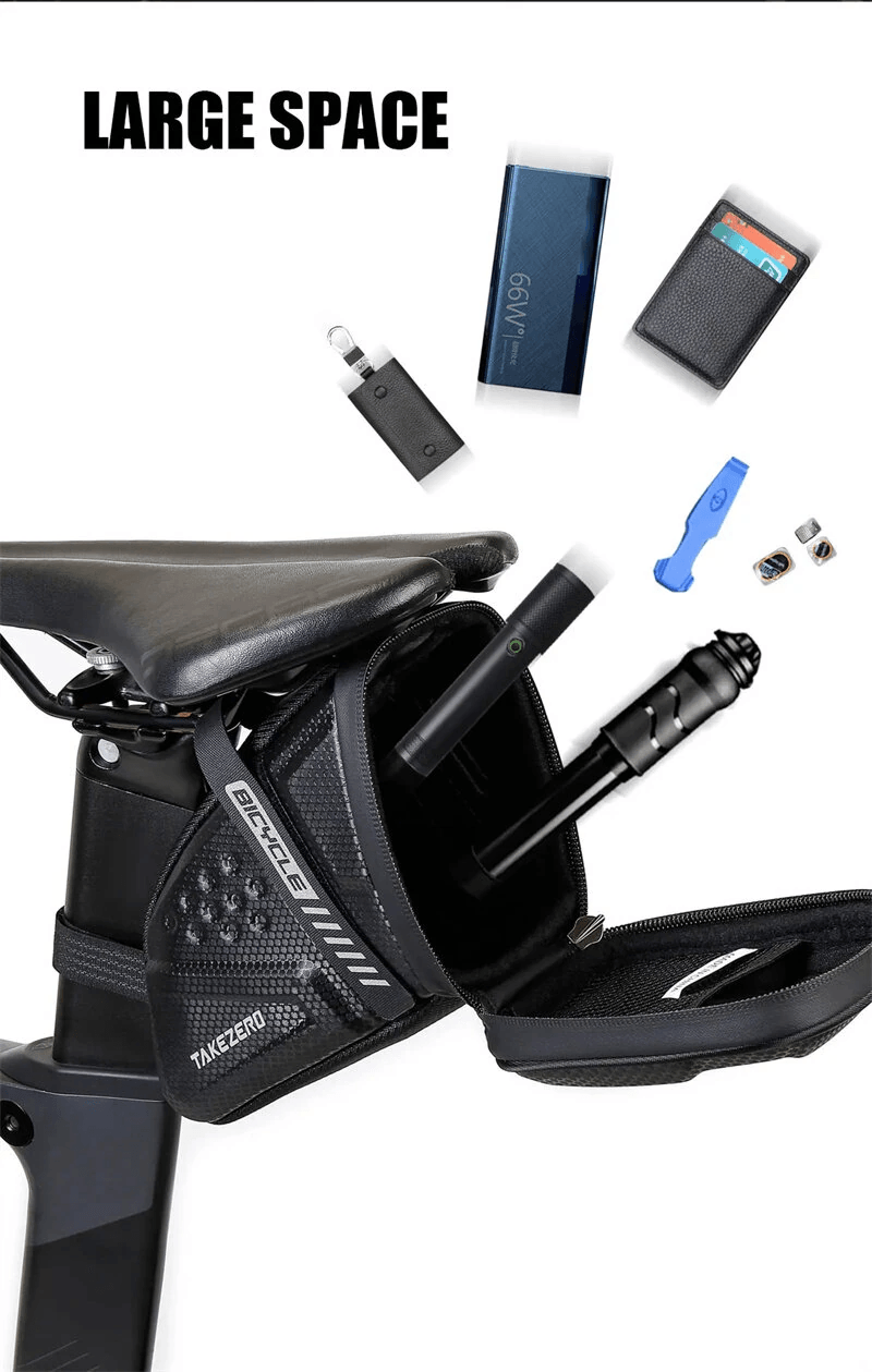 Hard Shell Bike Saddle Bag With Reflective Details And Tail Light Strap 6