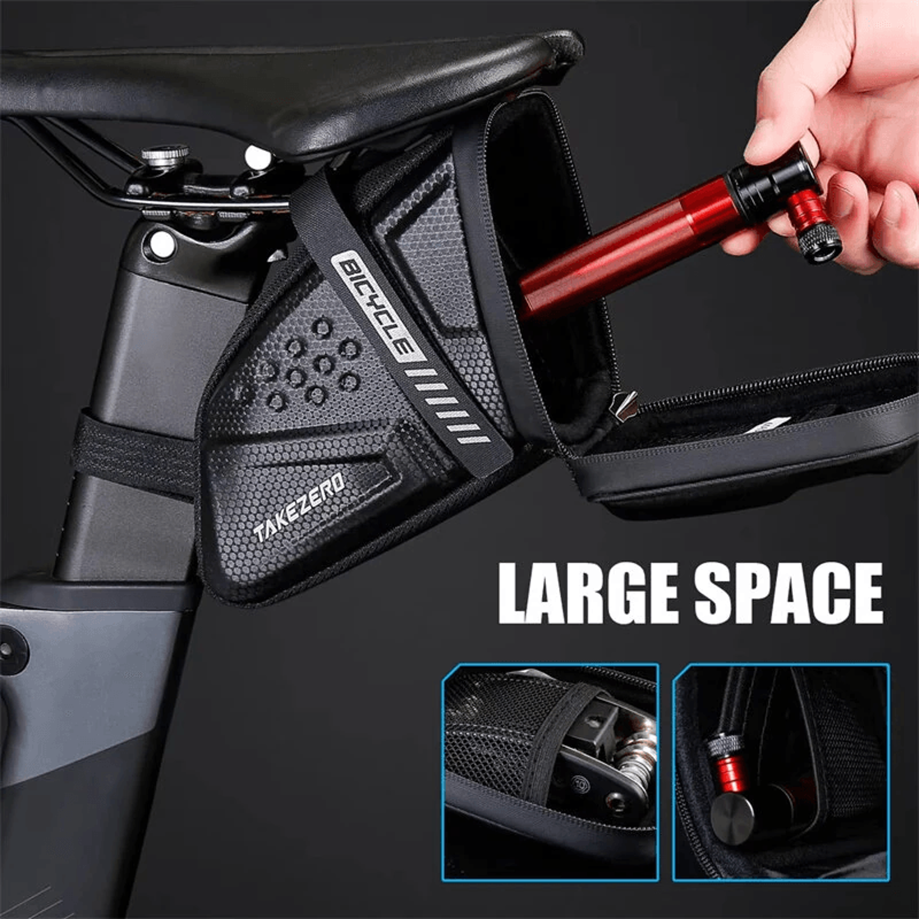 Hard Shell Bike Saddle Bag With Reflective Details And Tail Light Strap 4