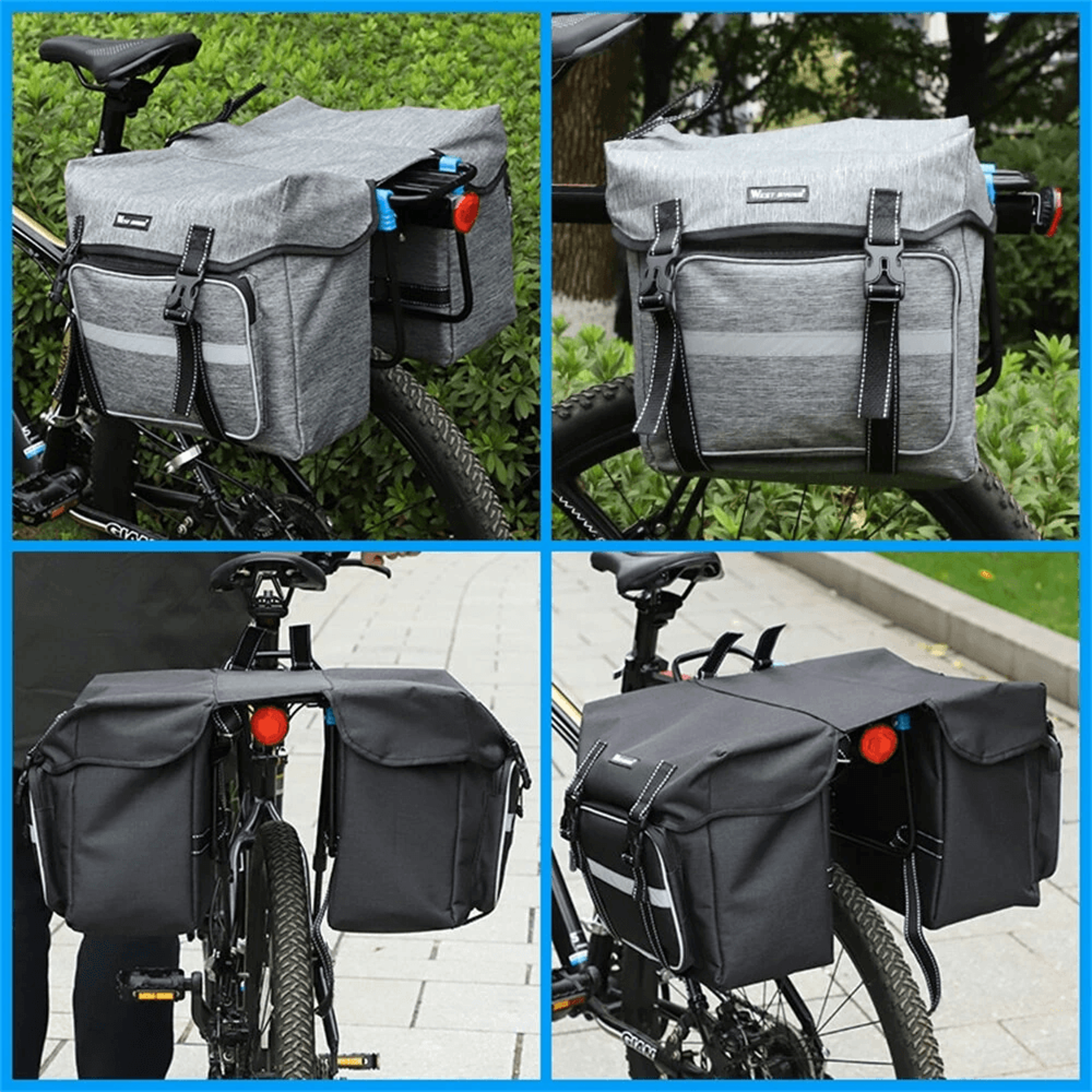 Double Bicycle Pannier Bag With Rain Cover And Side Pockets 6