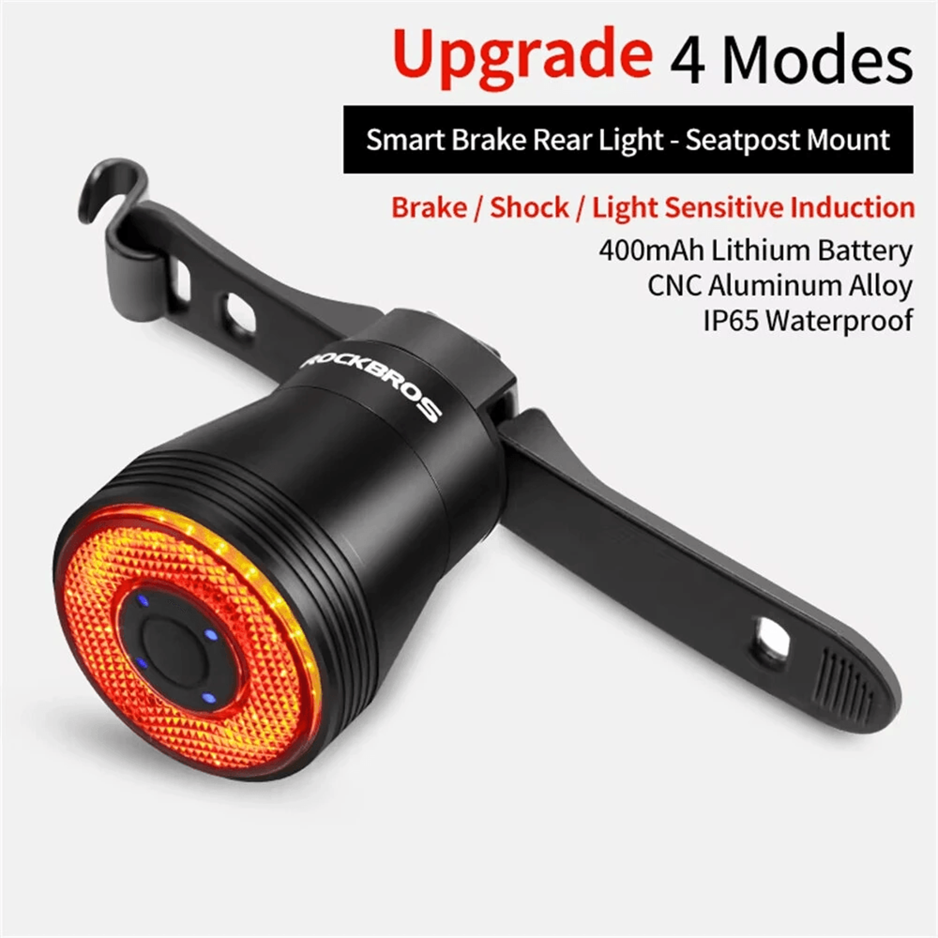 Smart Bicycle Tail Light With Auto On Off Lumen Type C Rechargeable 7