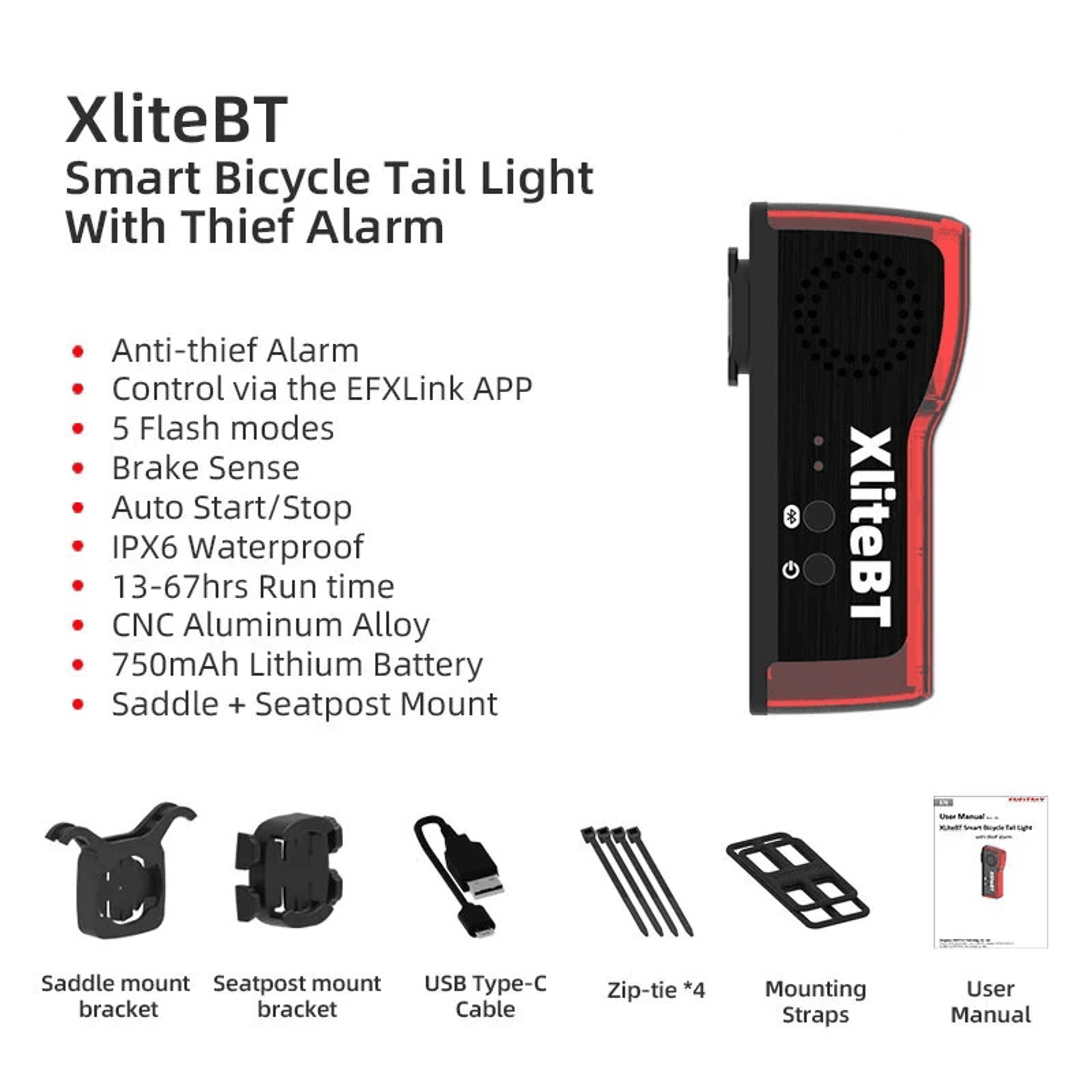 Smart Brake Sensing Bicycle Taillight With Anti Theft Alarm And Type C Charging 7