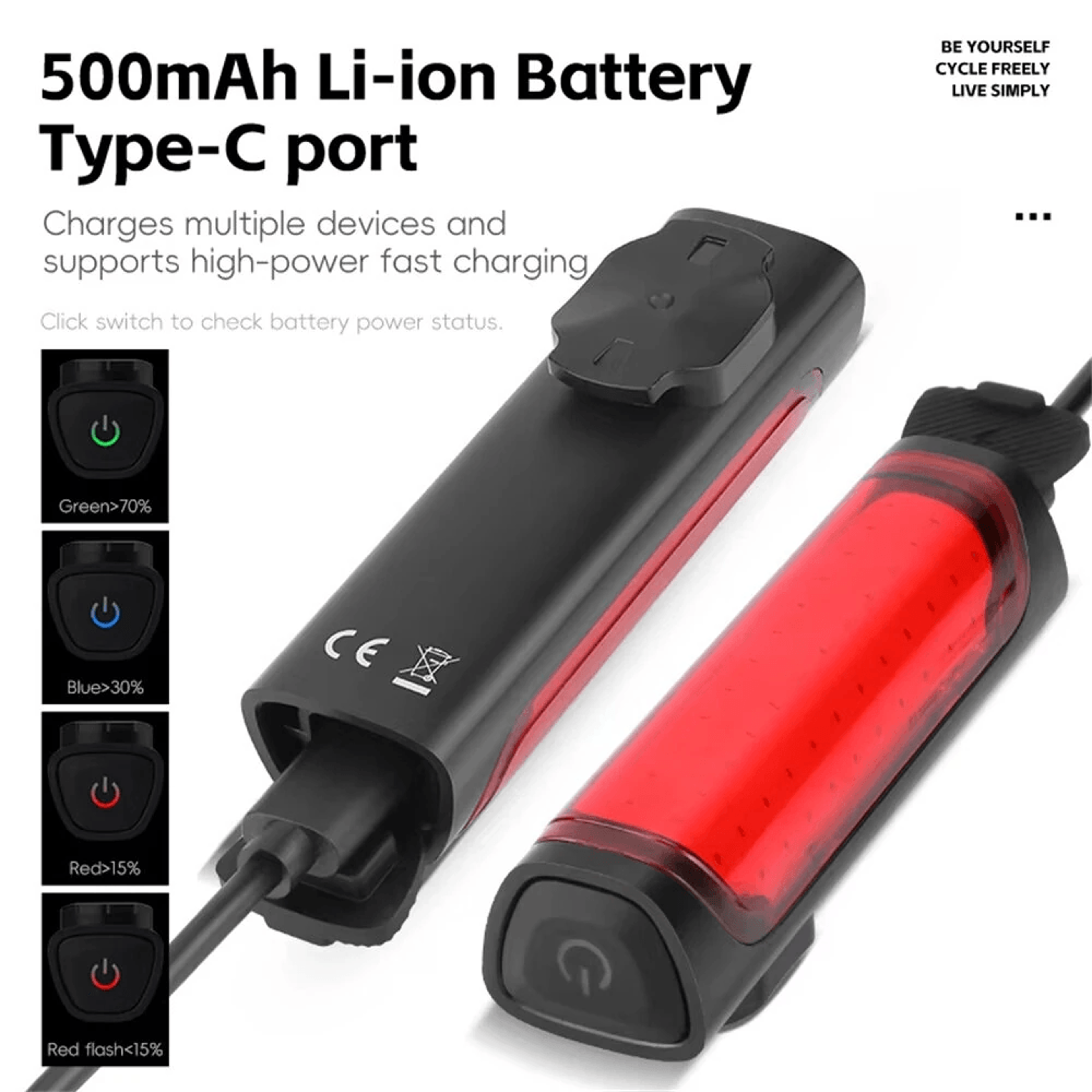 Smart Brake Sensor Bicycle Taillight Lumen Type C Rechargeable Rear Bike Light 4