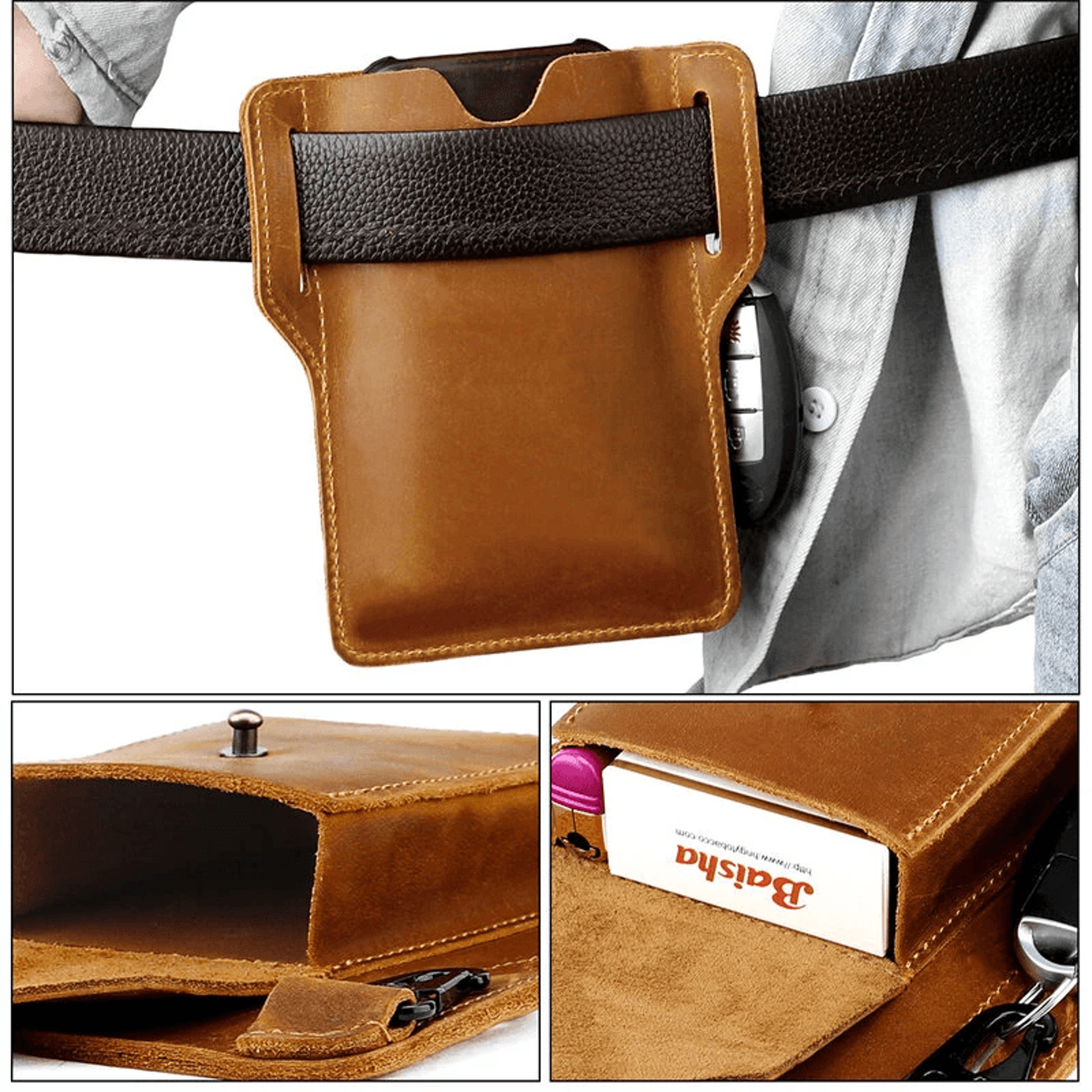 Genuine Leather Waist Bag Retro Belt Phone And Key Pouch 9