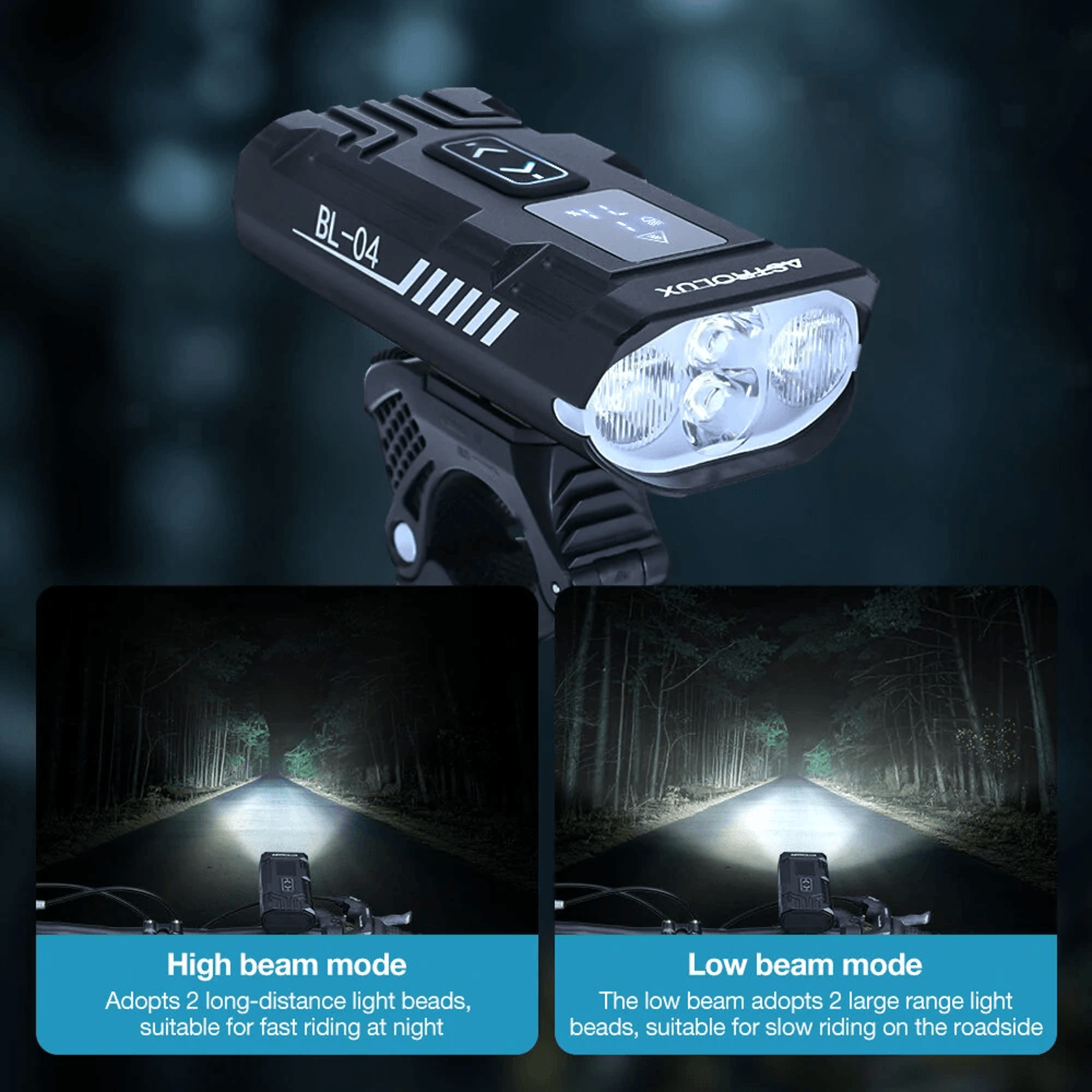 Digital Bike Headlight With Dual Distance Beam Power Bank 2