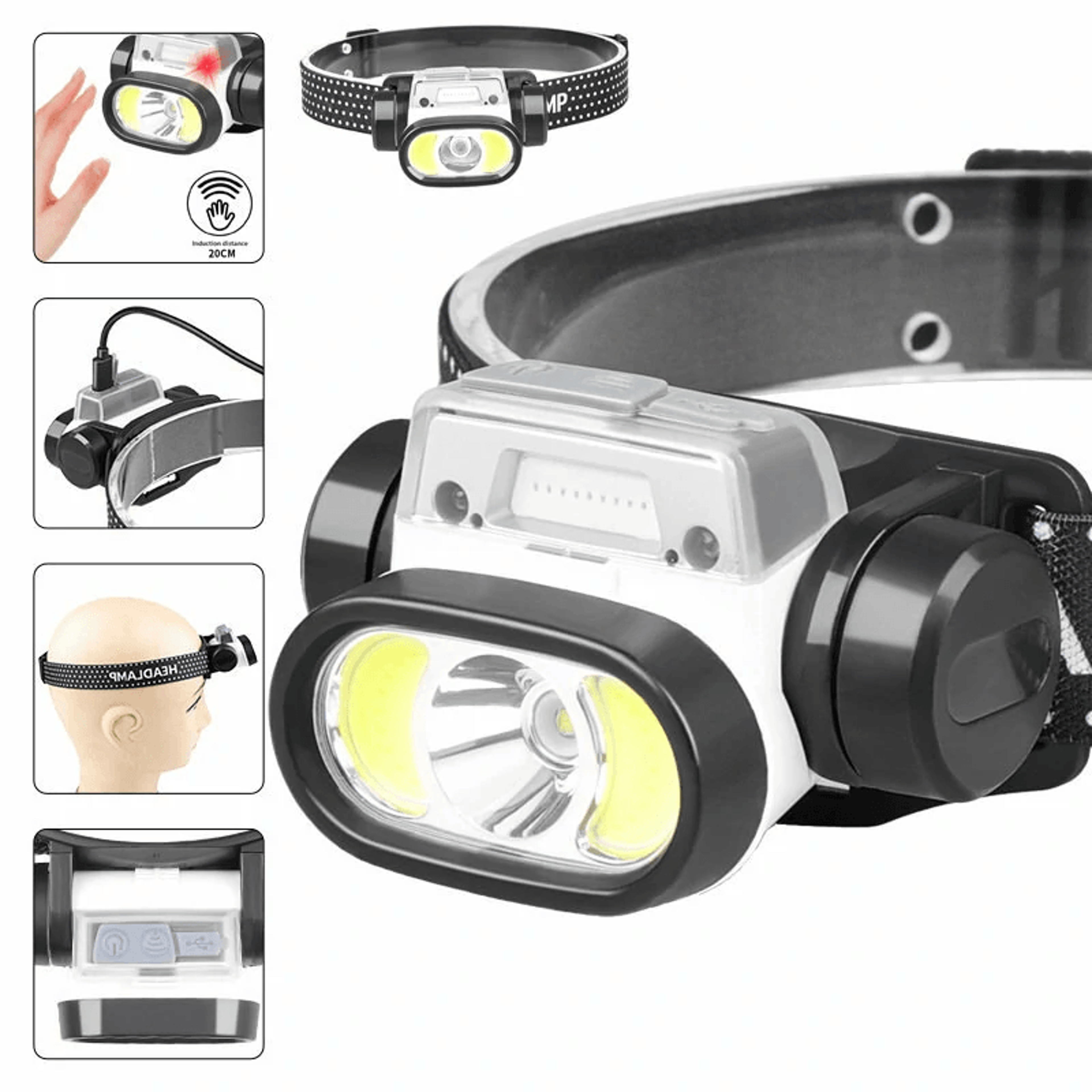 Rechargeable LED Headlamp With Wave Sensor Lumens Lighting Modes 4