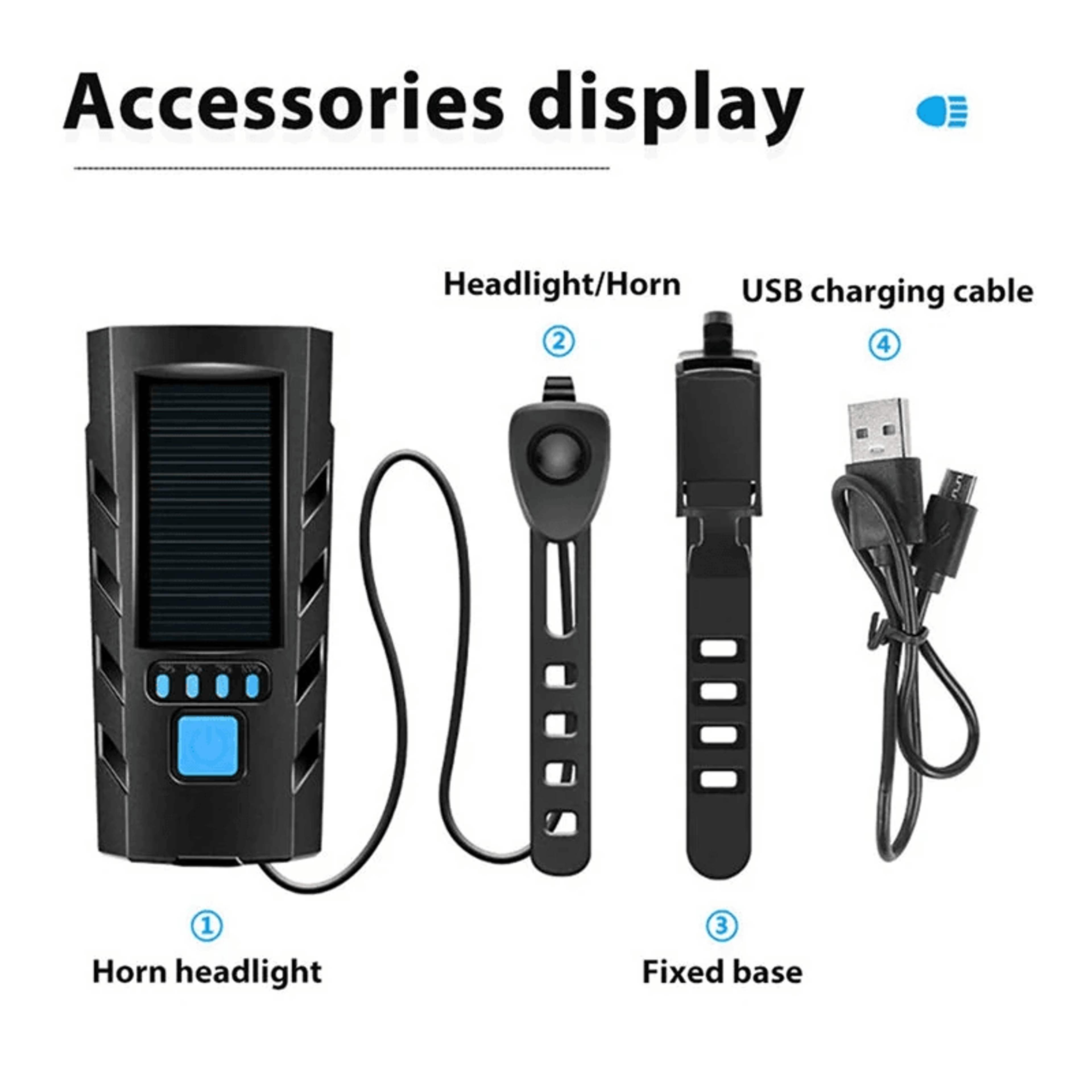 Solar Rechargeable Bike Headlight With Horn And Power Bank 7