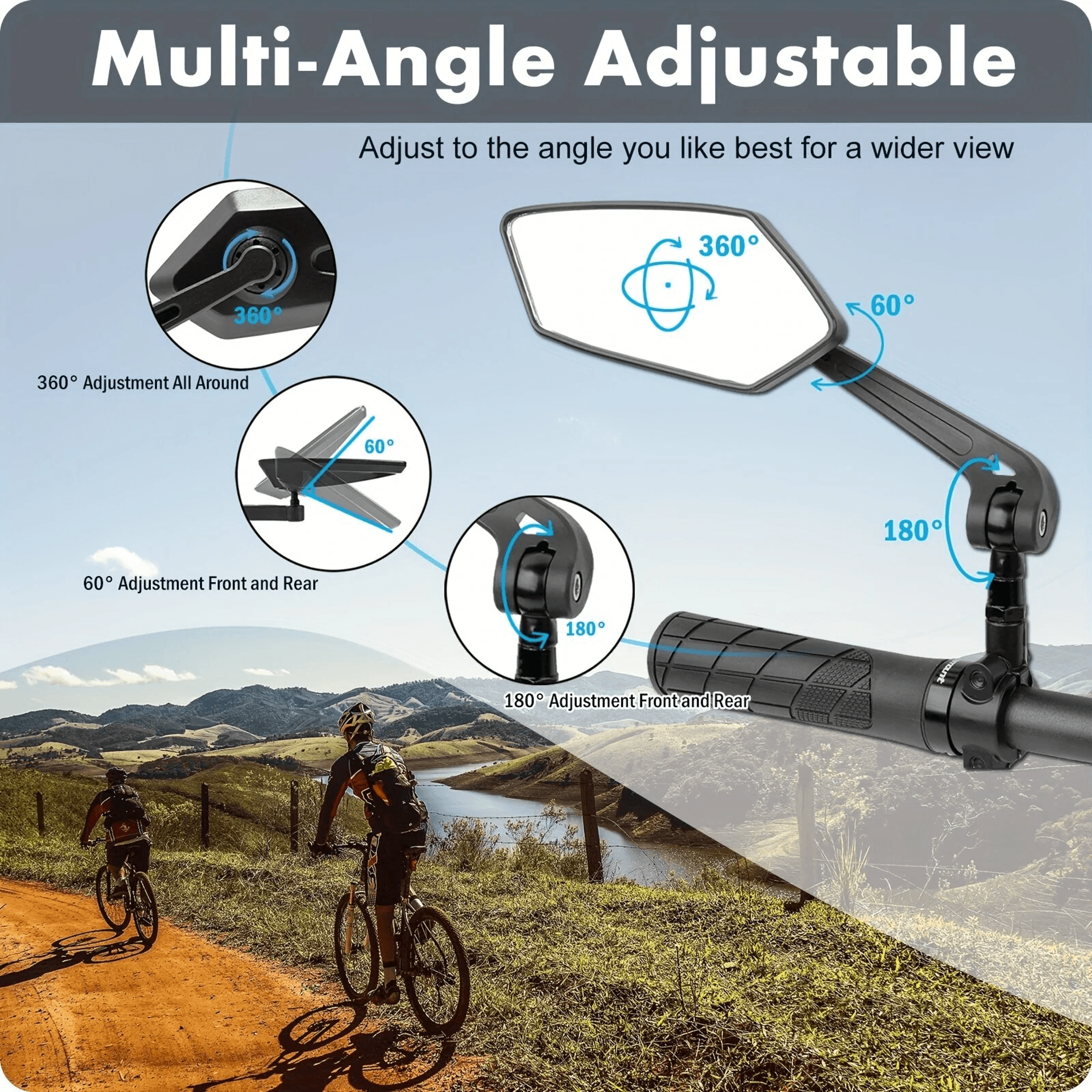 Bike Handlebar Mirrors With Adjustable Glass Rear View 2