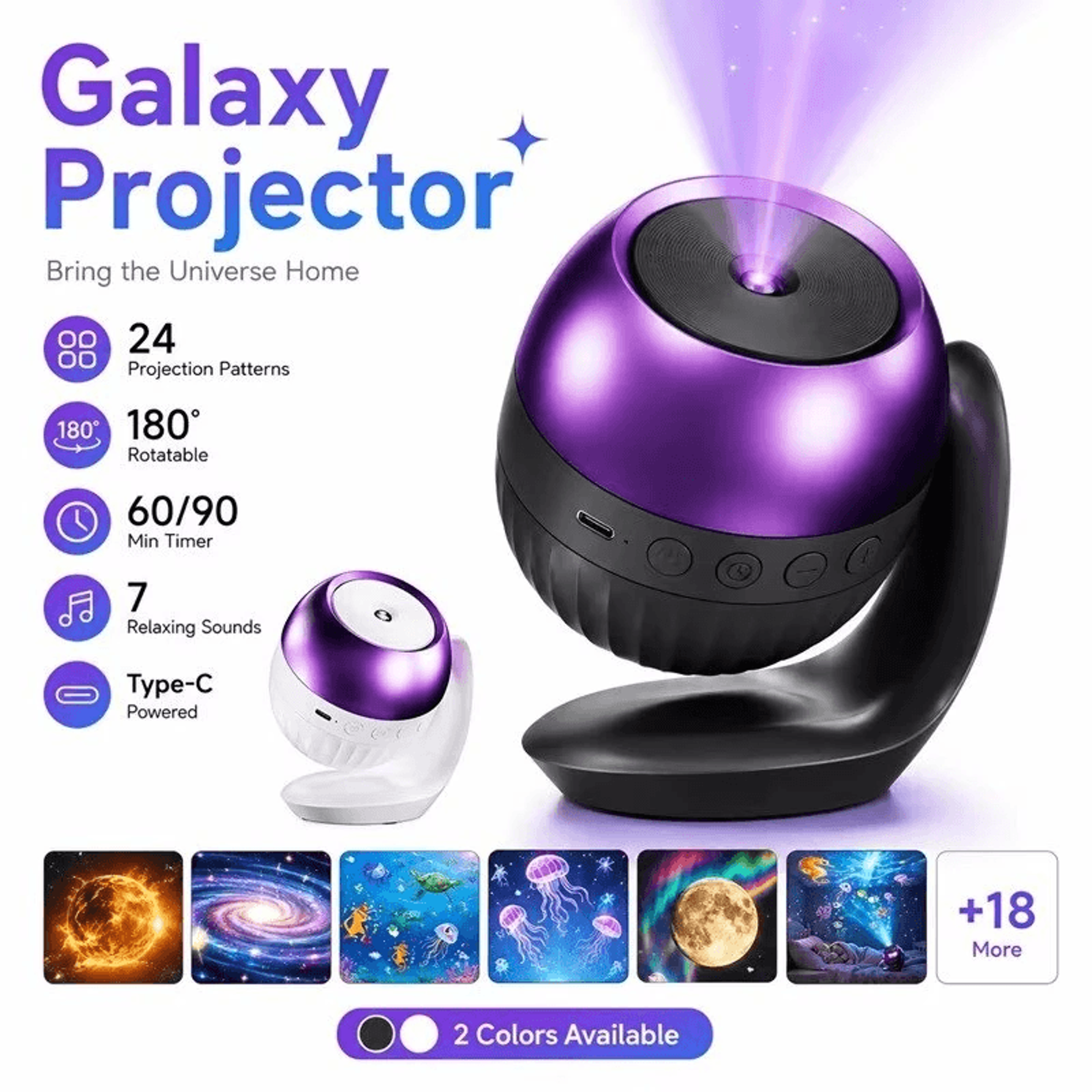 Galaxy Projector Night Light With Patterns White Noise And Minute Timer 1