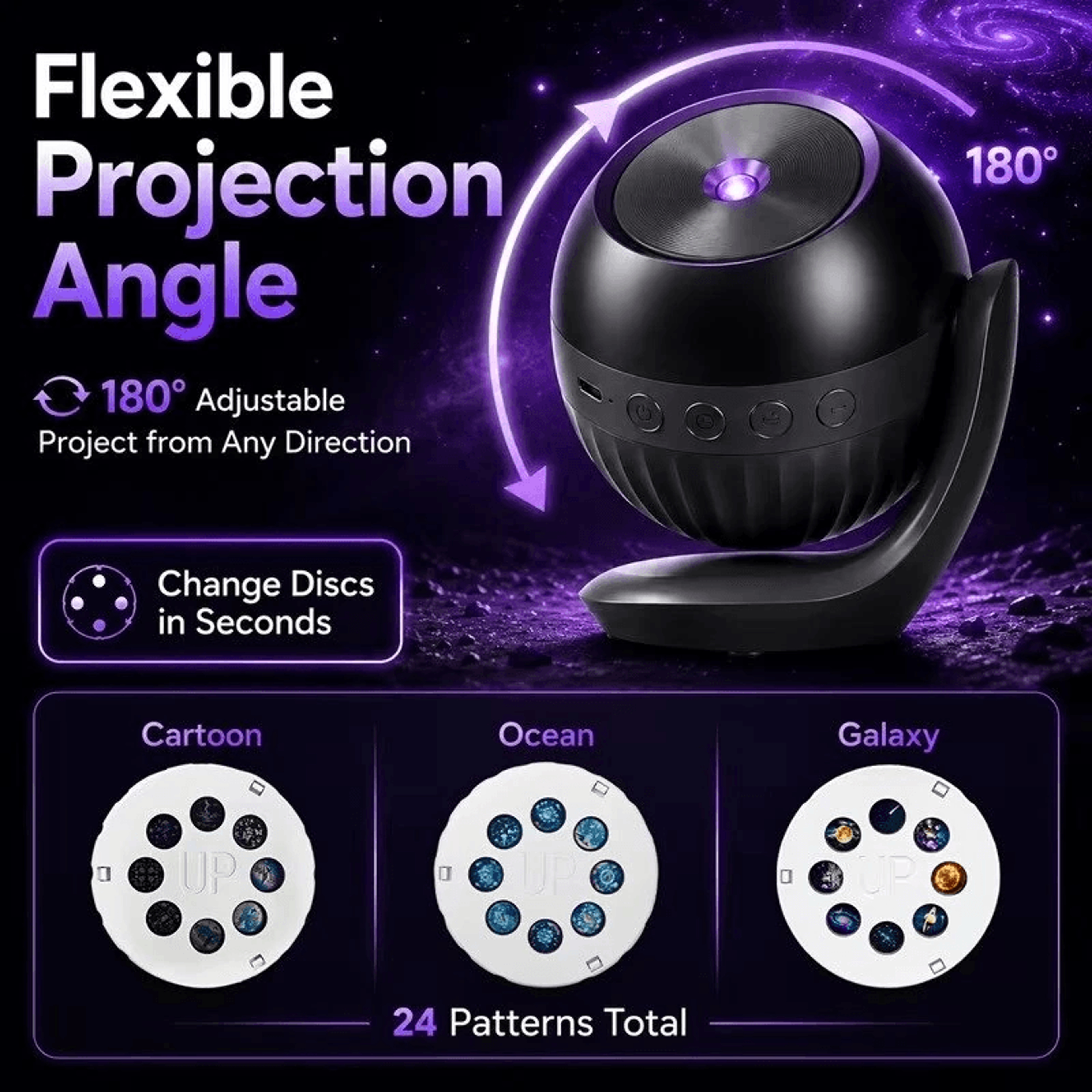 Galaxy Projector Night Light With Patterns White Noise And Minute Timer 3