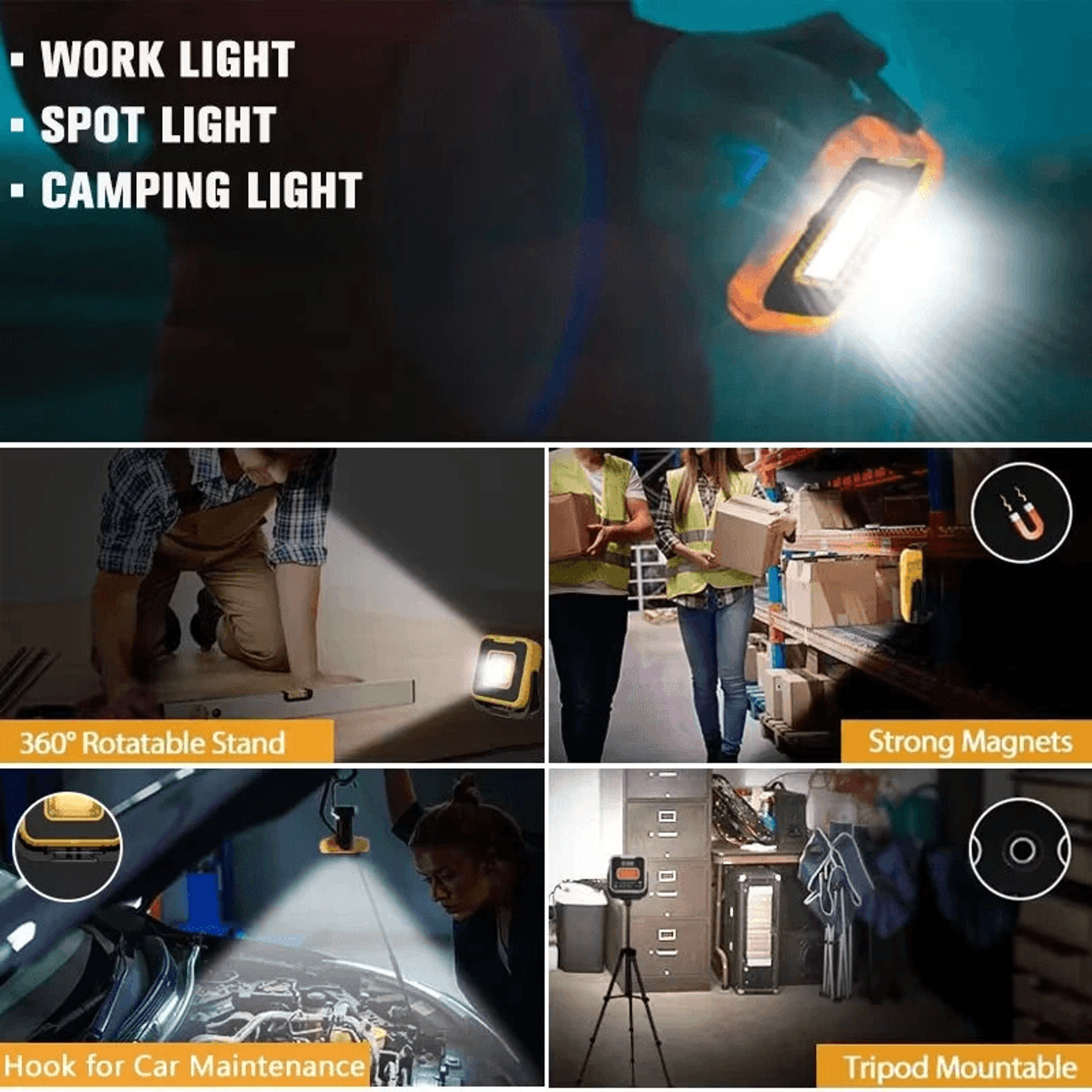 Rechargeable LED Work Light Portable Camping Spotlight With Multiple Light Modes 7