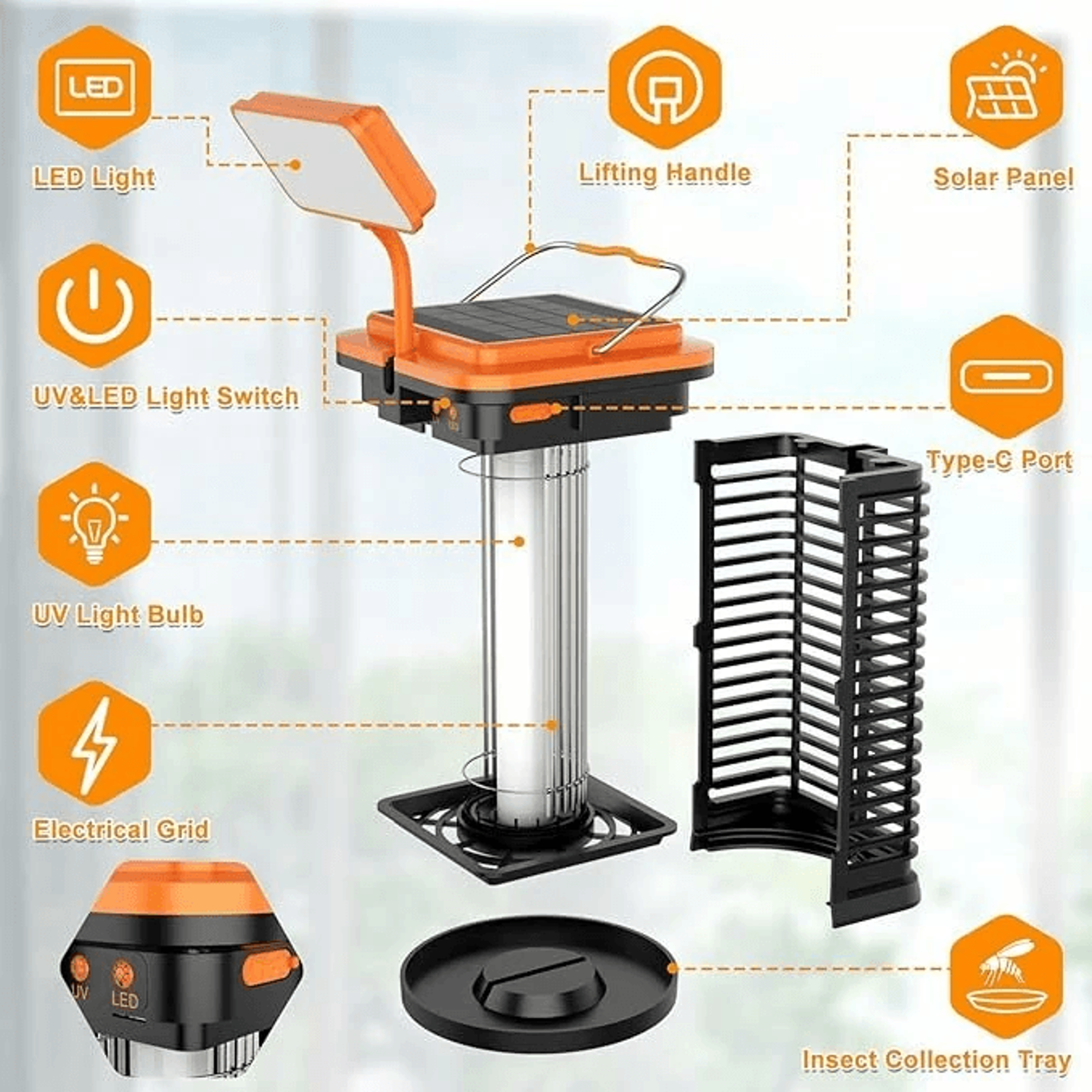 Solar Bug Zapper With LED Light Rechargeable Battery 1