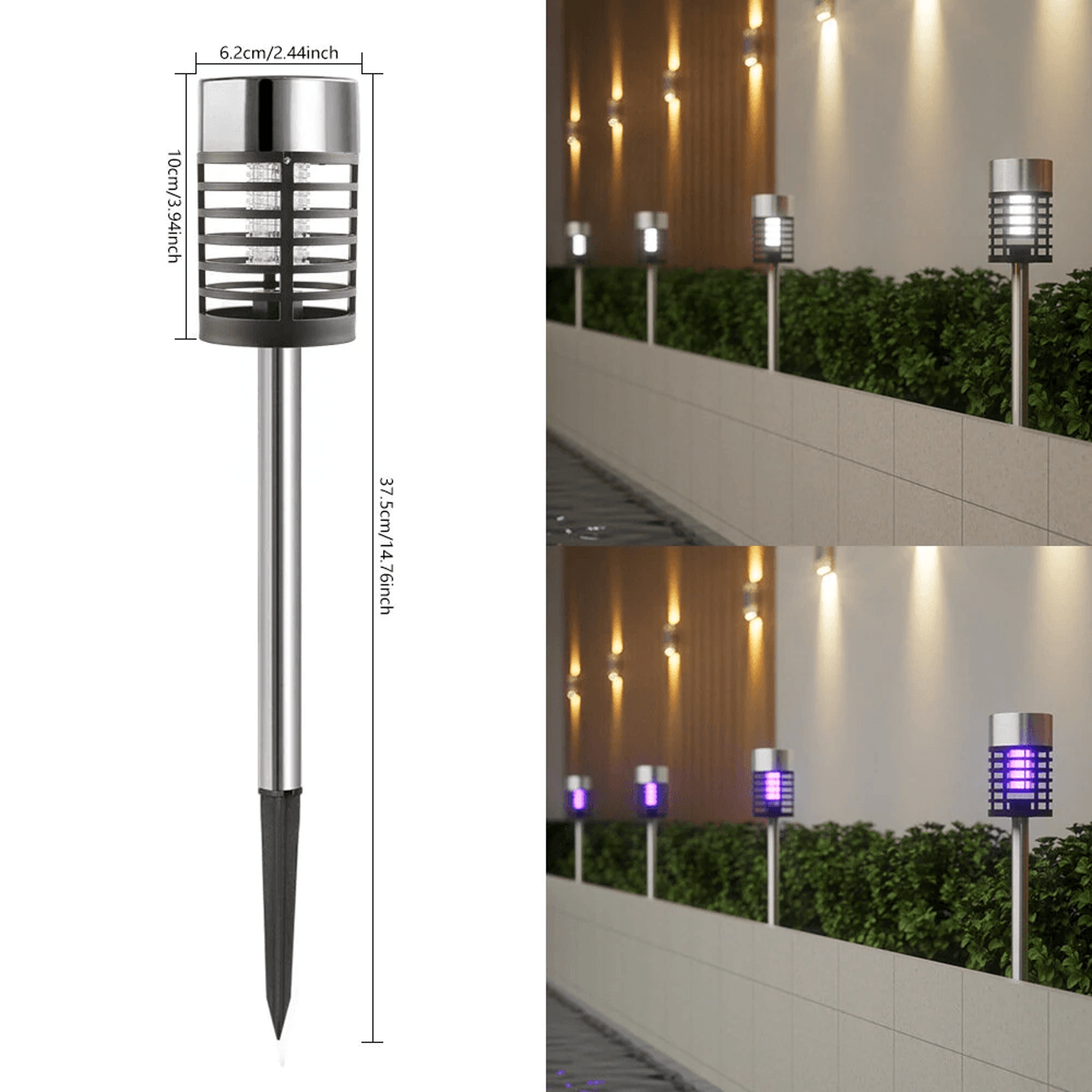 Solar Mosquito Zapper Lights With UV LED And Ground Stakes 5