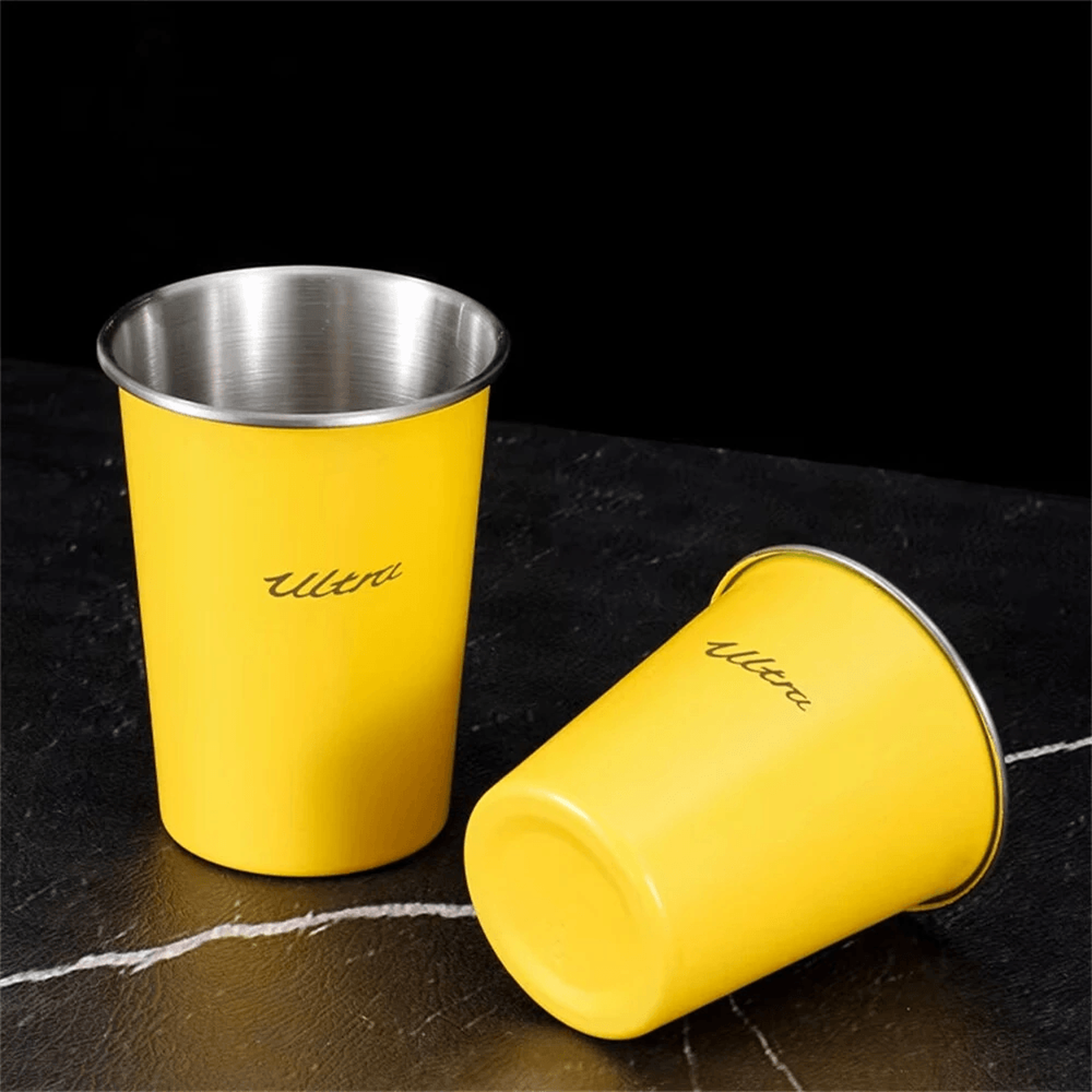 stainless steel drinking cups pack portable yellow tumblers