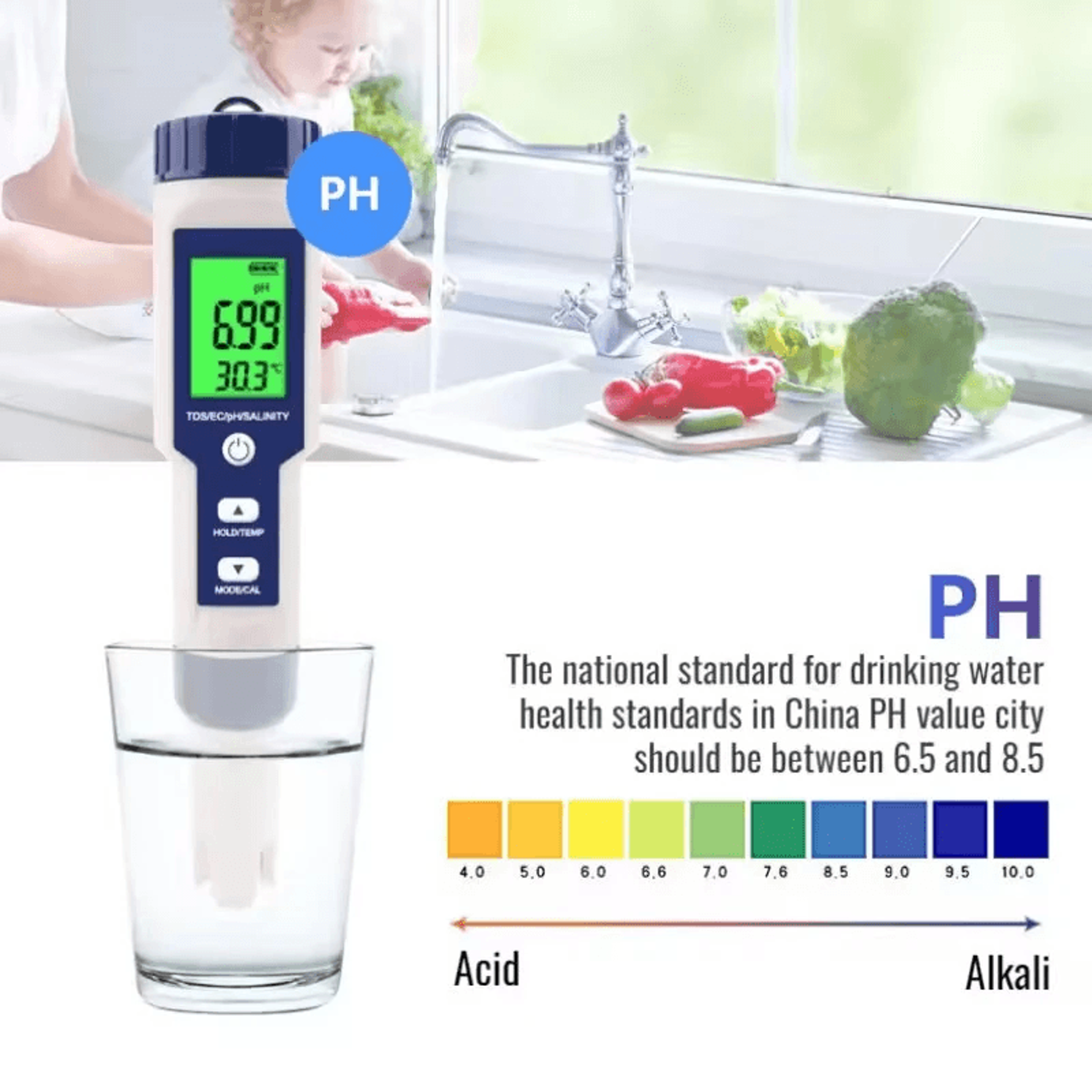 Water Quality Test Pen With PH TDS EC Salinity And Temperature Meter 4