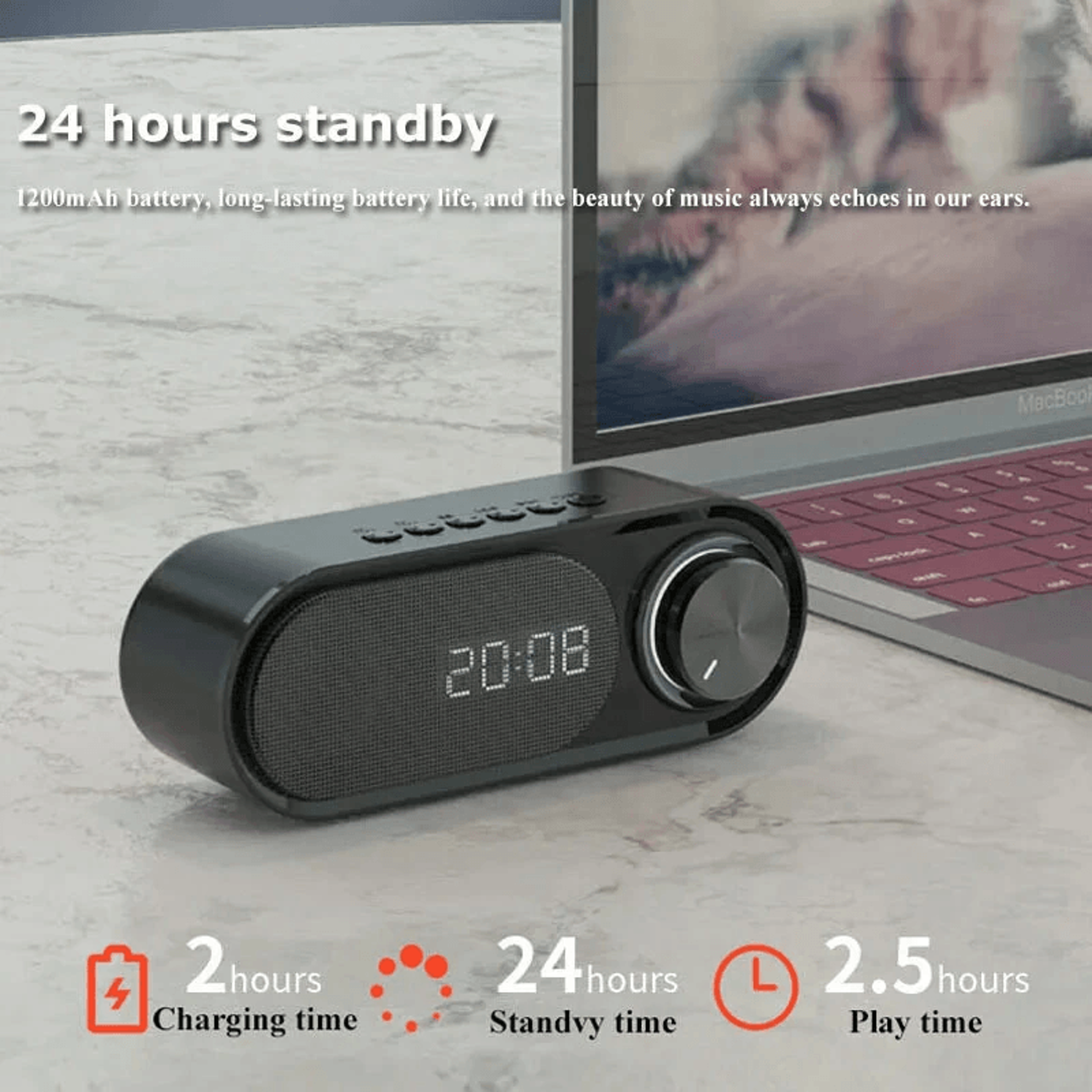 Mini Bluetooth Speaker With Dual Alarm Clock Night Light And TF Card Playback 1