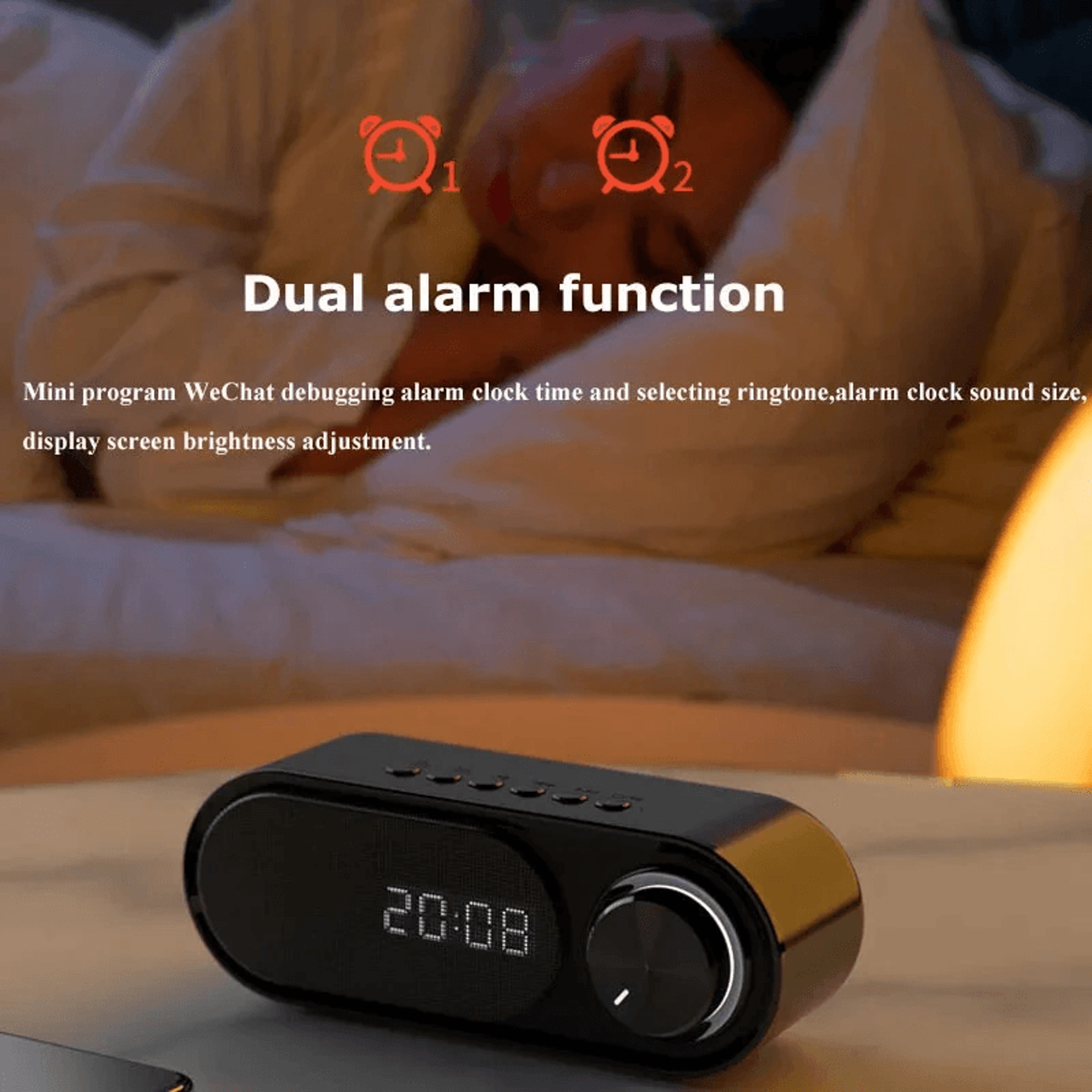 Mini Bluetooth Speaker With Dual Alarm Clock Night Light And TF Card Playback 4