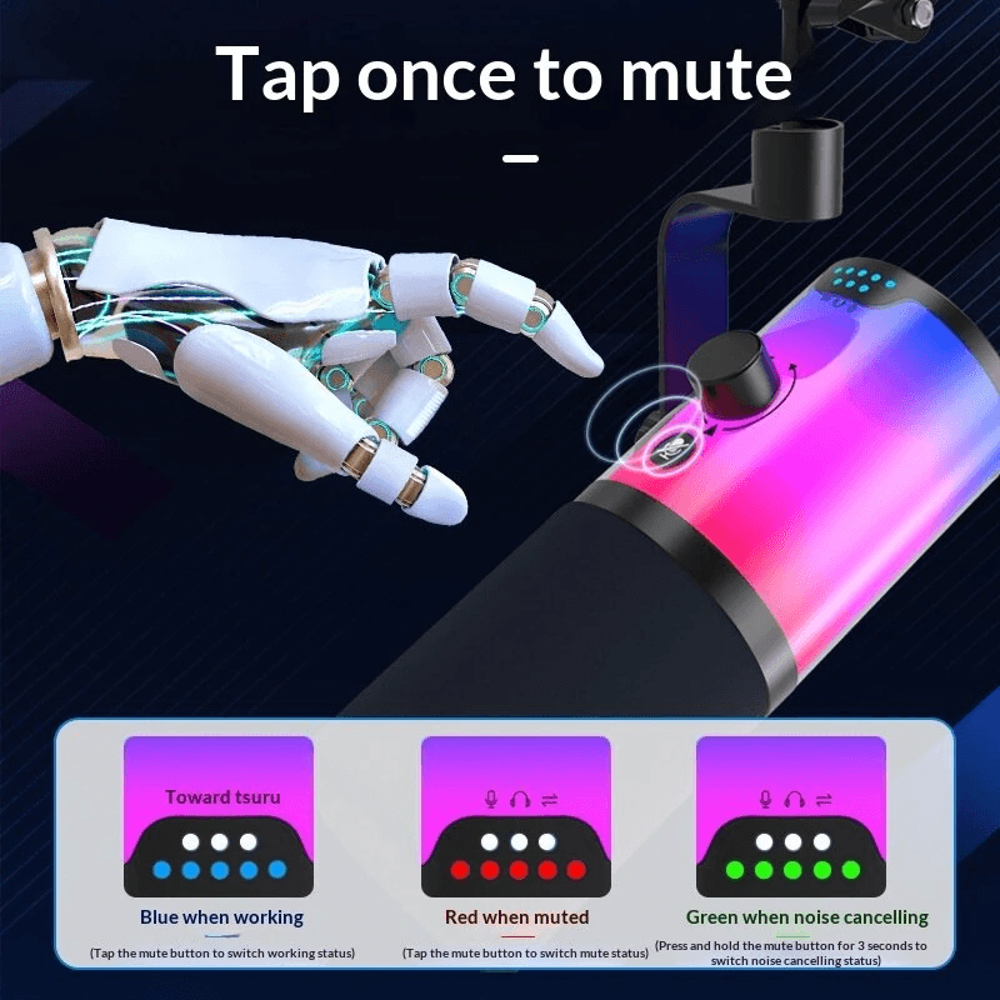 USB XLR Dynamic Microphone With RGB Lighting And DSP Noise Reduction 5