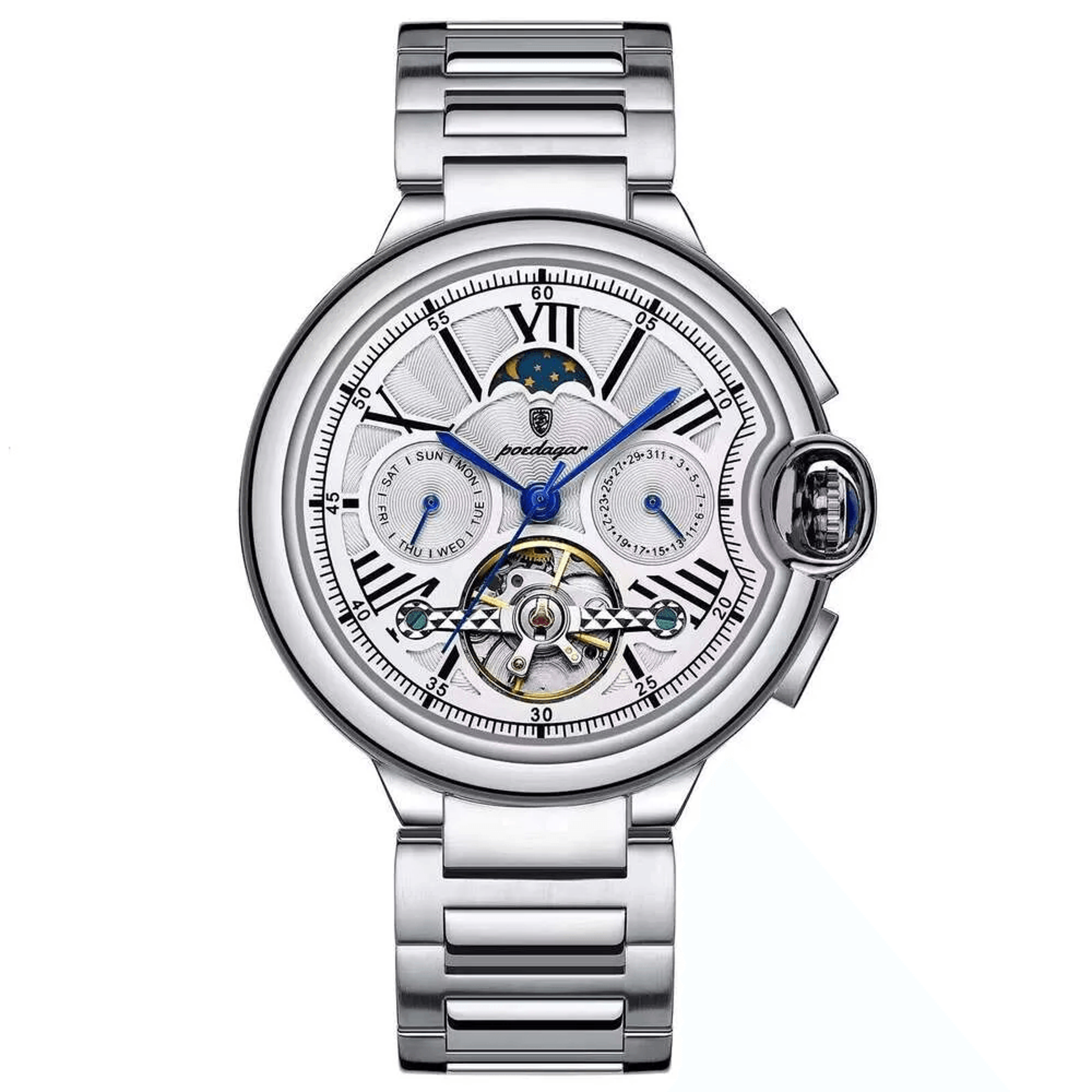 Mens Automatic Skeleton Mechanical Watch With Luminous Dial And Stainless Steel Band 5