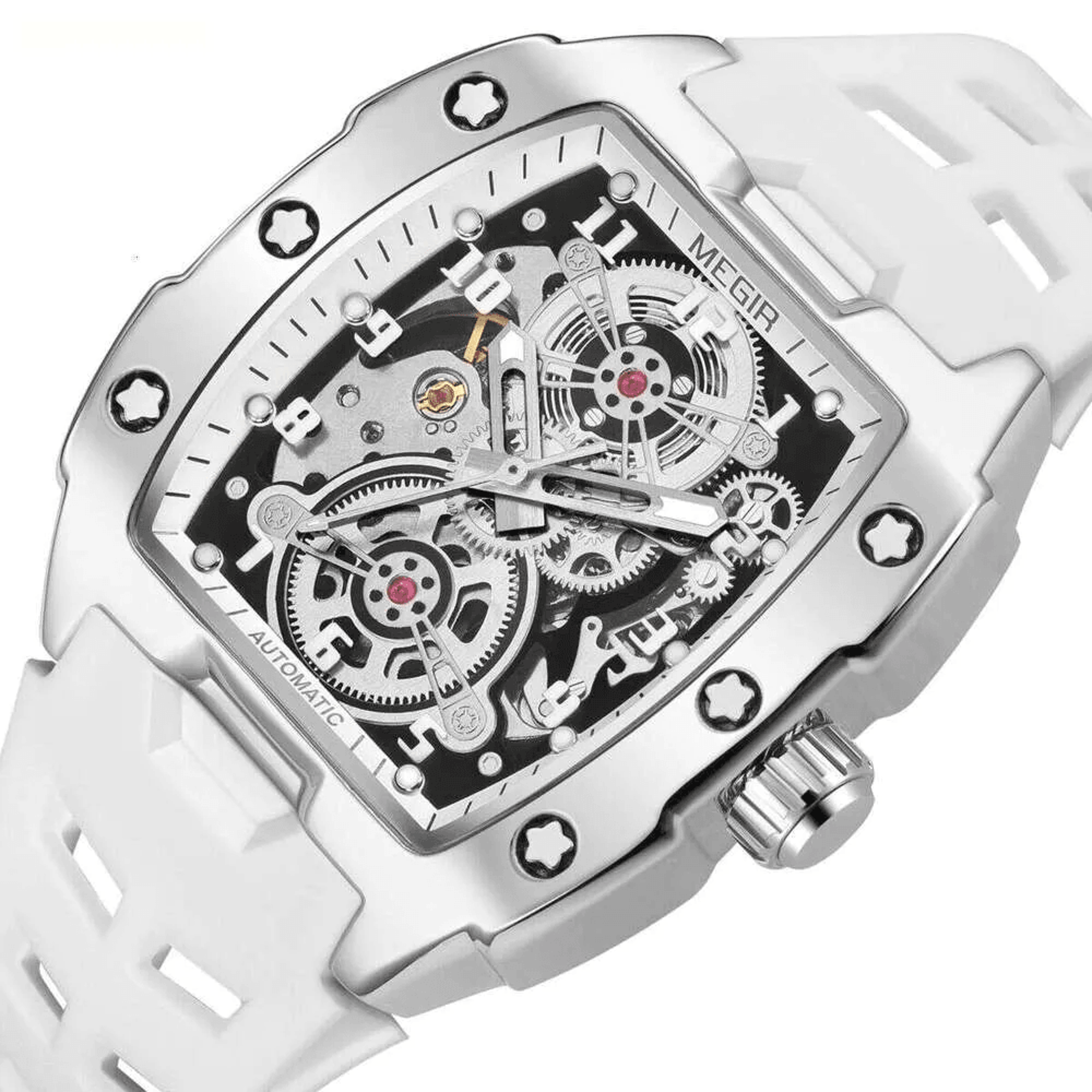 Mens Automatic Skeleton Watch With Luminous Hands And Silicone Strap 0
