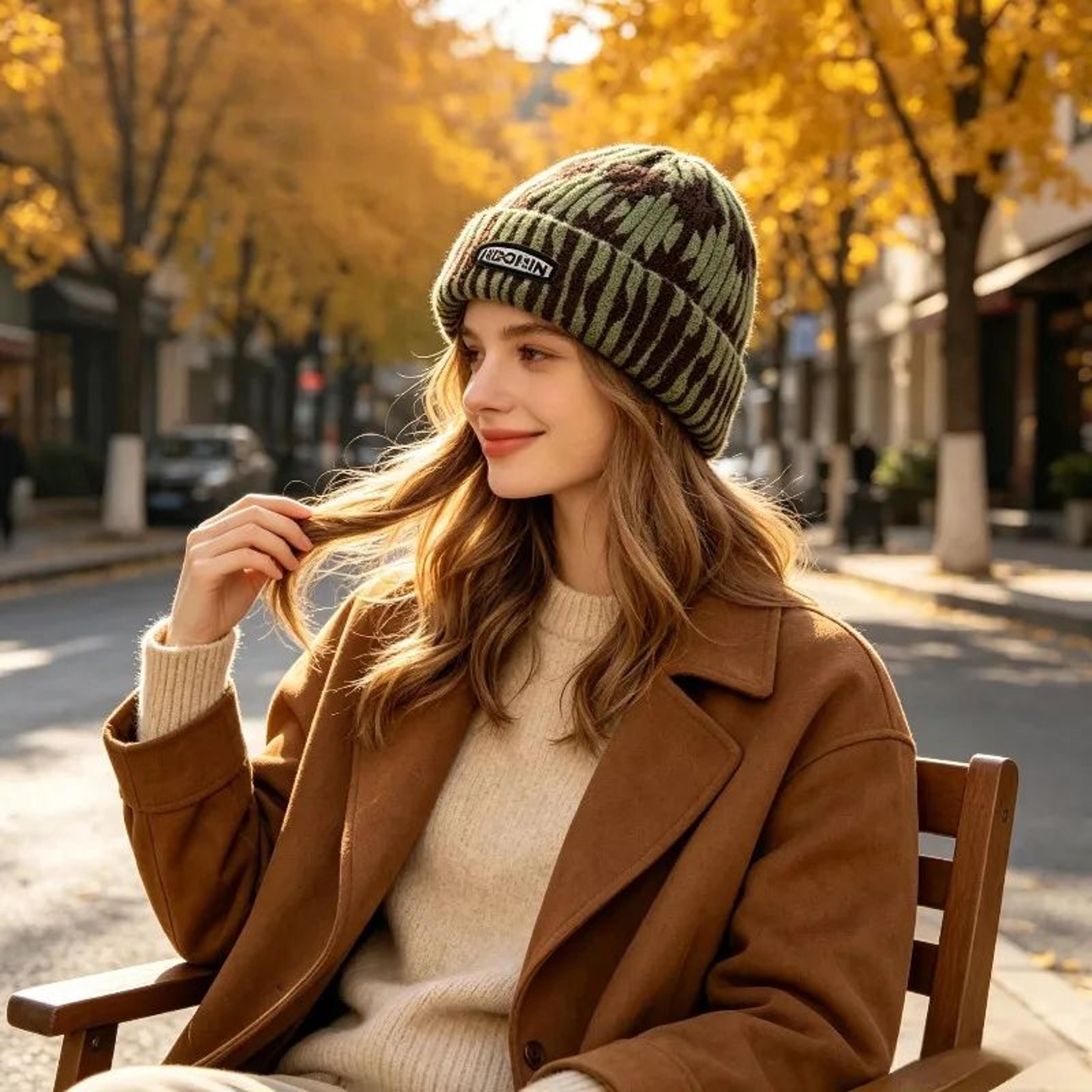Tie Dye Knit Beanie Hat With Color Block Pattern For Winter Streetwear 1